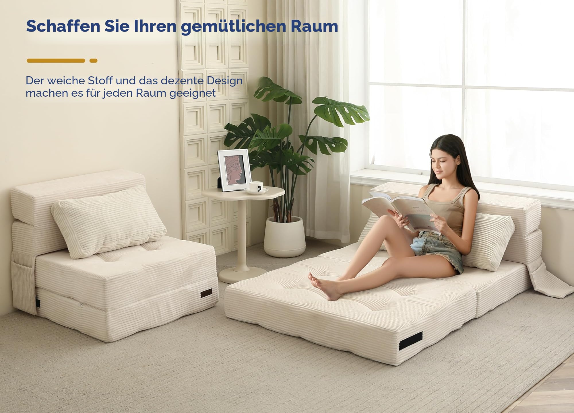 MAXYOYO Schlafsofa, Bodensofa mit 4-Teilige Bequem Klappmatratze 15cm Dickem und 1 Kissen, Klappsofa mit Schlaffunktion, Gästematratze Klappbar | Dreifach faltbare Matratze mit 1 Kissen,wandelbares Sofa/Futon-Z-Bett 15 cm dünnem Schaumstoffkern,tragbare 3