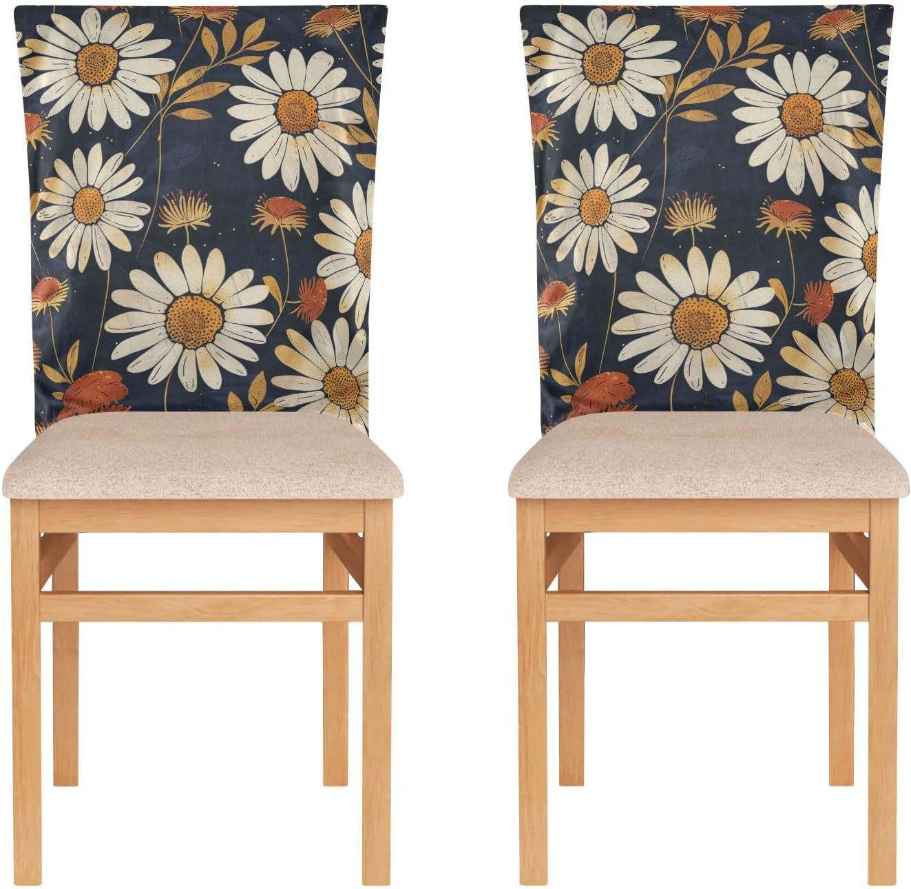 ALAZA Retro White Daisy Flowers Chair Back Cover Set of 6, Washable Reusable Removable Chair Slipcovers Decorative Chair Cover for Home Kitchen Wedding Party