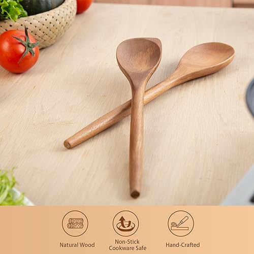 Miniatura 5 de Cucharas de madera para cocinar, cucharas de madera de agarre cómodo de 14 pulgadas, utensilios de cocina de madera para agitar, raspar, voltear y