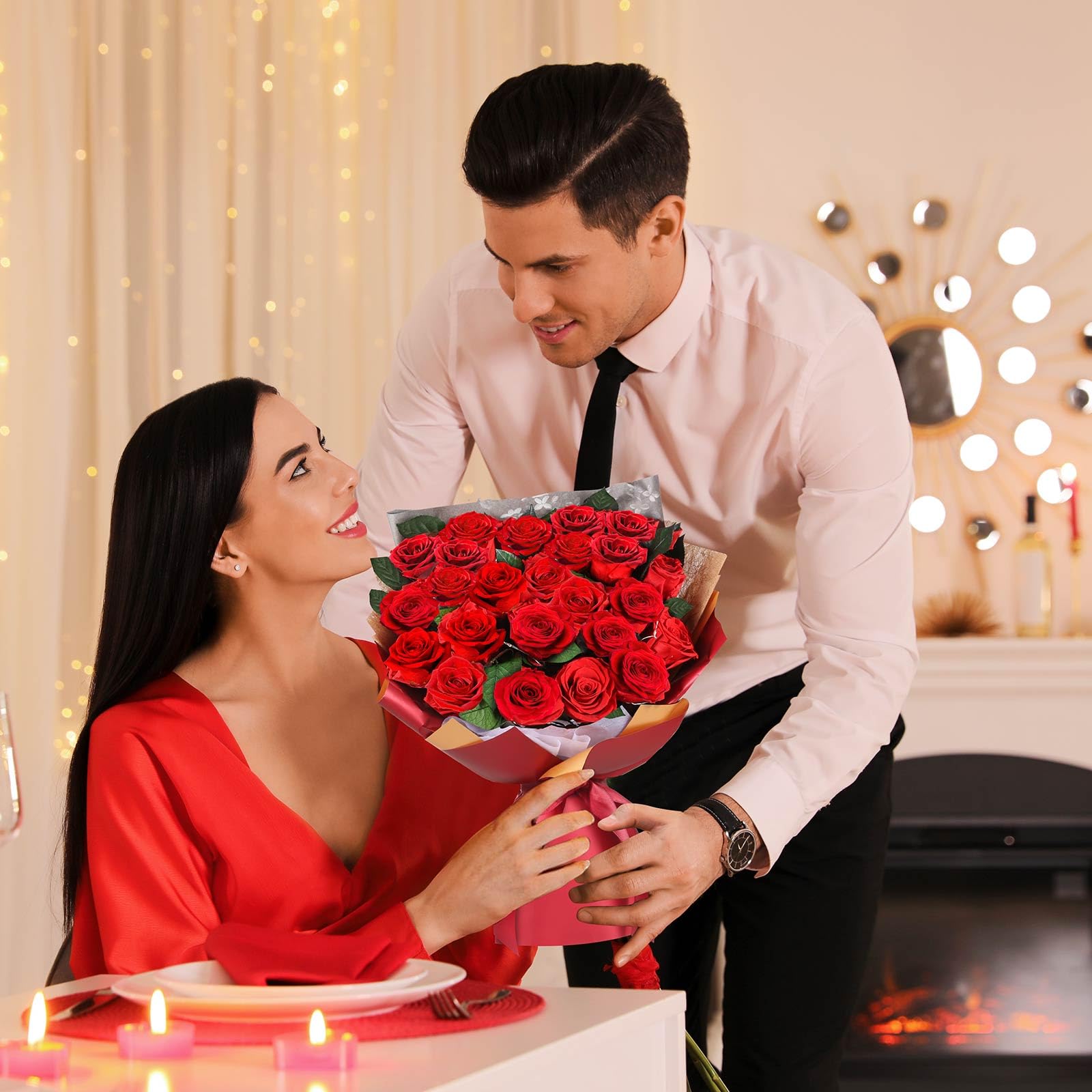 ADDWel Ewiger Rosenstrauß mit 24 echten konservierten roten Rosen, Infinity Rosen Blumenstrauß, Geschenke für Frauen, Geschenk für Freundin Mama Ehefrau zum Geburtstag, Jahrestag Weihnachten