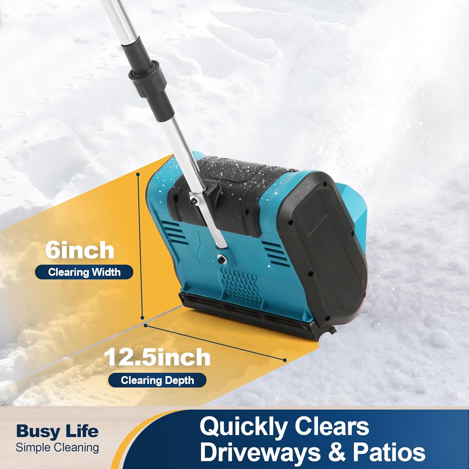 Yocada Cordless Snow Shovel 21V 12.5inch Lightweight Cordless Snow Blower Electric Snow Removal with Handle for Driveway Patio Deck Home Garage Garden Camping Outdoor (ONLY 1*Battery)