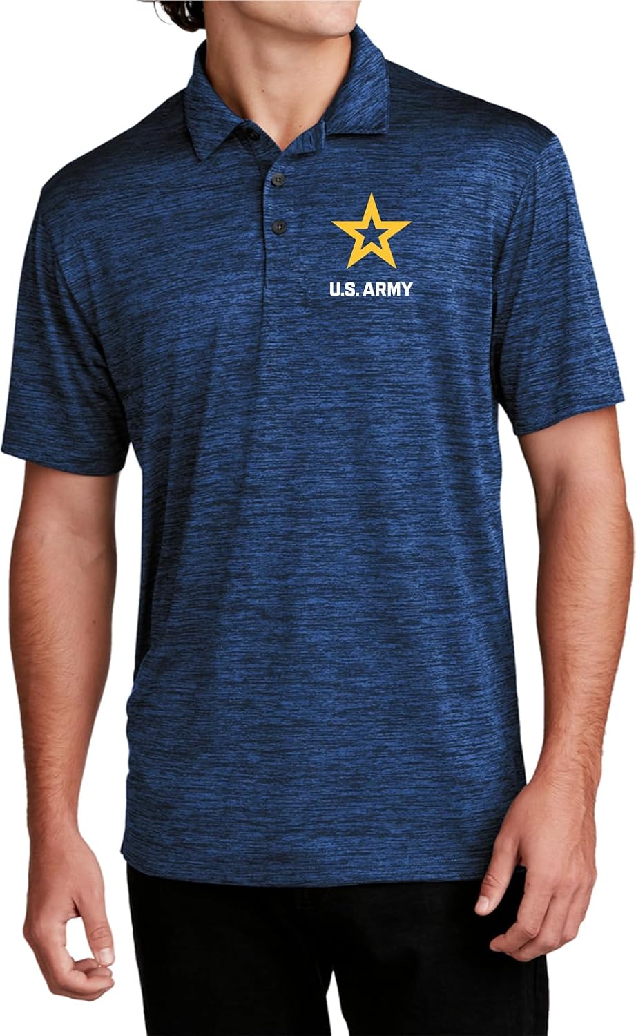 US Army Star Logo White Chest Print Electric Heather Polo Shirt