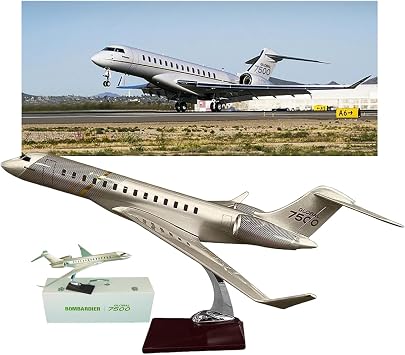 172 Bombardier Global 7500 Business Jet Gold-Plated Die-Cast Model - Detachable Landing Gear, Collectible Office Decor & Gift for Aviation Enthusiasts