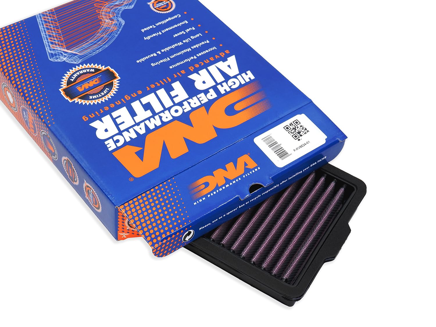 DNA Filtro Aria ad Alte Prestazioni Compatibile con Kove 800 X Pro (24-25) con Efficienza di Filtrazione 98-99% e Flusso d'Aria Aumentato del 61,80% PN: P-KV8E24-01