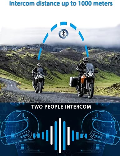 Miniatura 3 de MAXTO Sistemas de comunicación de casco con intercambio de música, auriculares Bluetooth X2 para 2 conductores 1000 M, sonido estéreo HiFi, IPX6