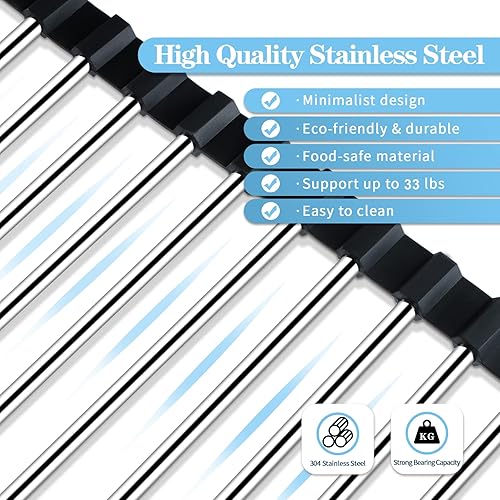 Miniatura 4 de Seropy Escurridor de platos enrollable sobre el fregadero, para encimera de cocina y organizador de perchas, soporte magnético para lavadora,