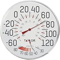 Taylor Humidiguide 12-Inch Dial Thermometer & Hygrometer - Indoor Outdoor Metal Wall Thermometer, Weather-Resistant White