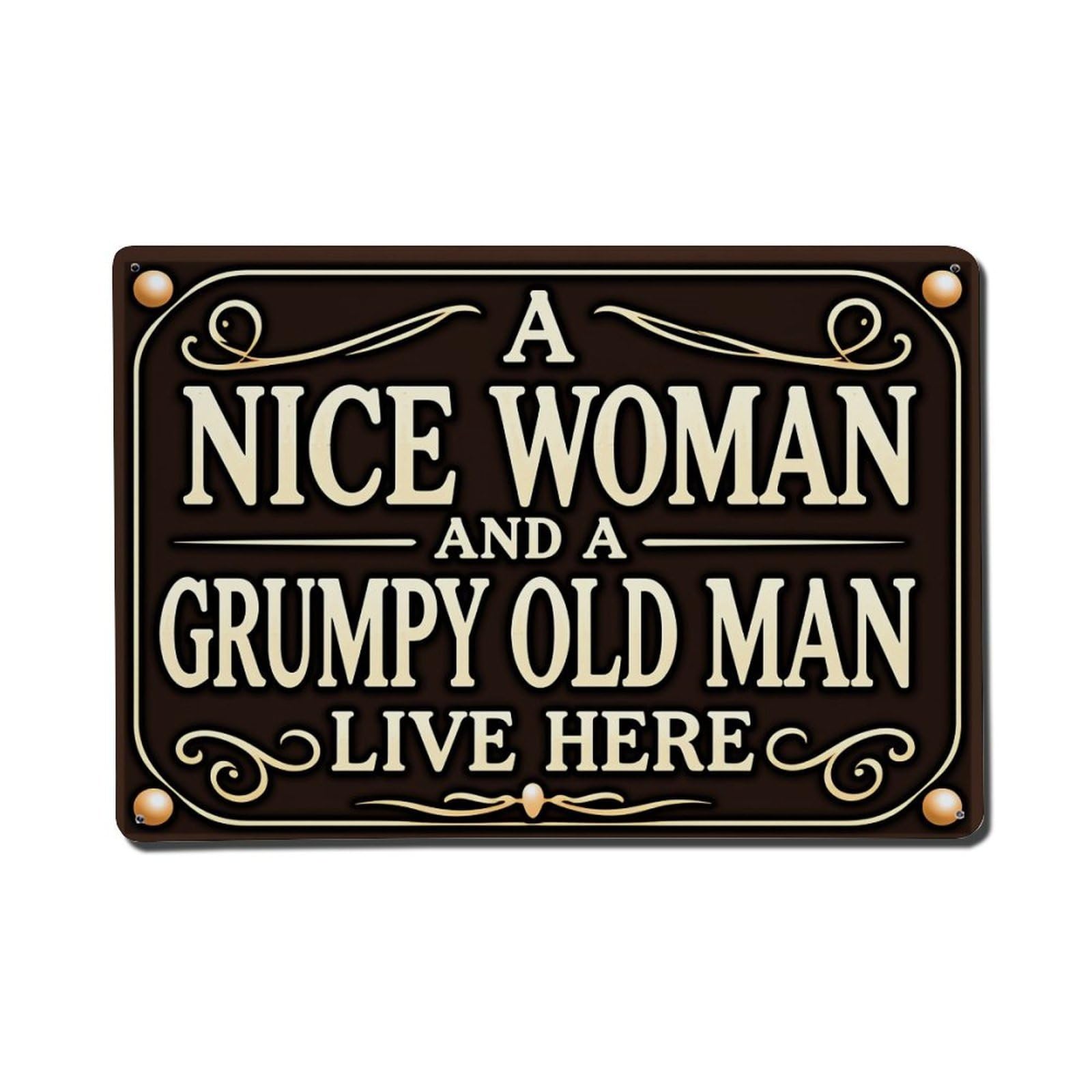 Enderetf Vintage A Nice Woman And A Grumpy Old Man Live Here Tin Sign Metal Poster, Home Bar Garage Man Cave Cafe Indoor & Outdoor Wall Decoration 8X12inches