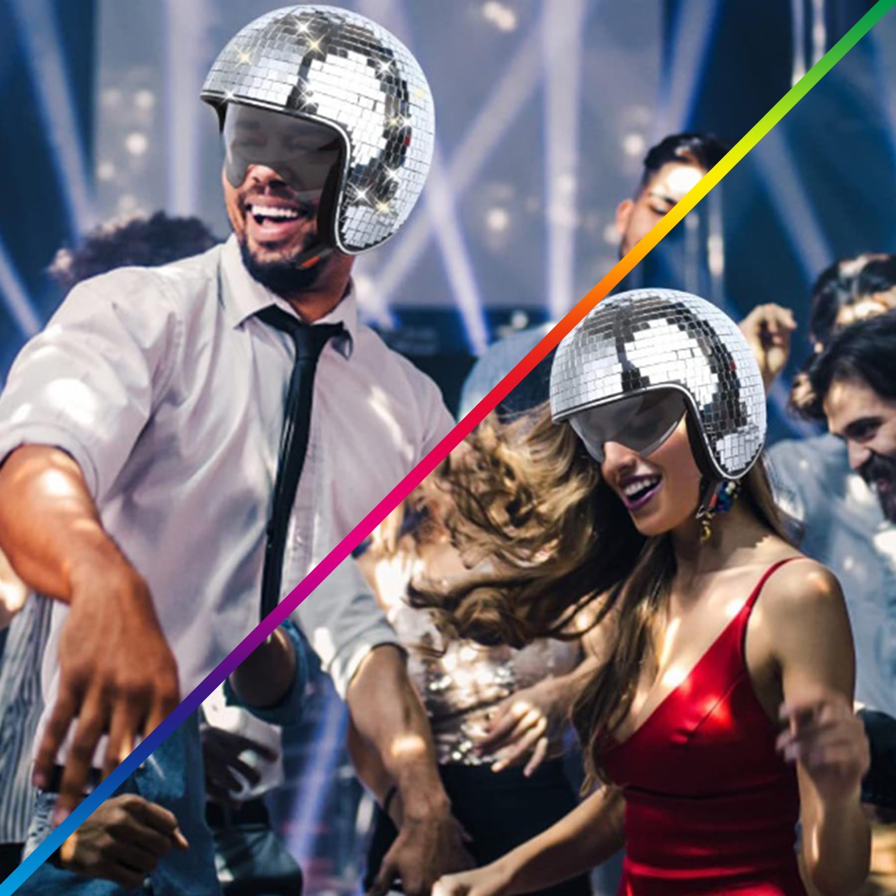 Casque boule disco, chapeau de boule discothèque, casque de boule à paillettes, casque décoratif avec visière rétractable, chapeau de casque de fête disco pour DJ club, scène, fête, mariage, vacances