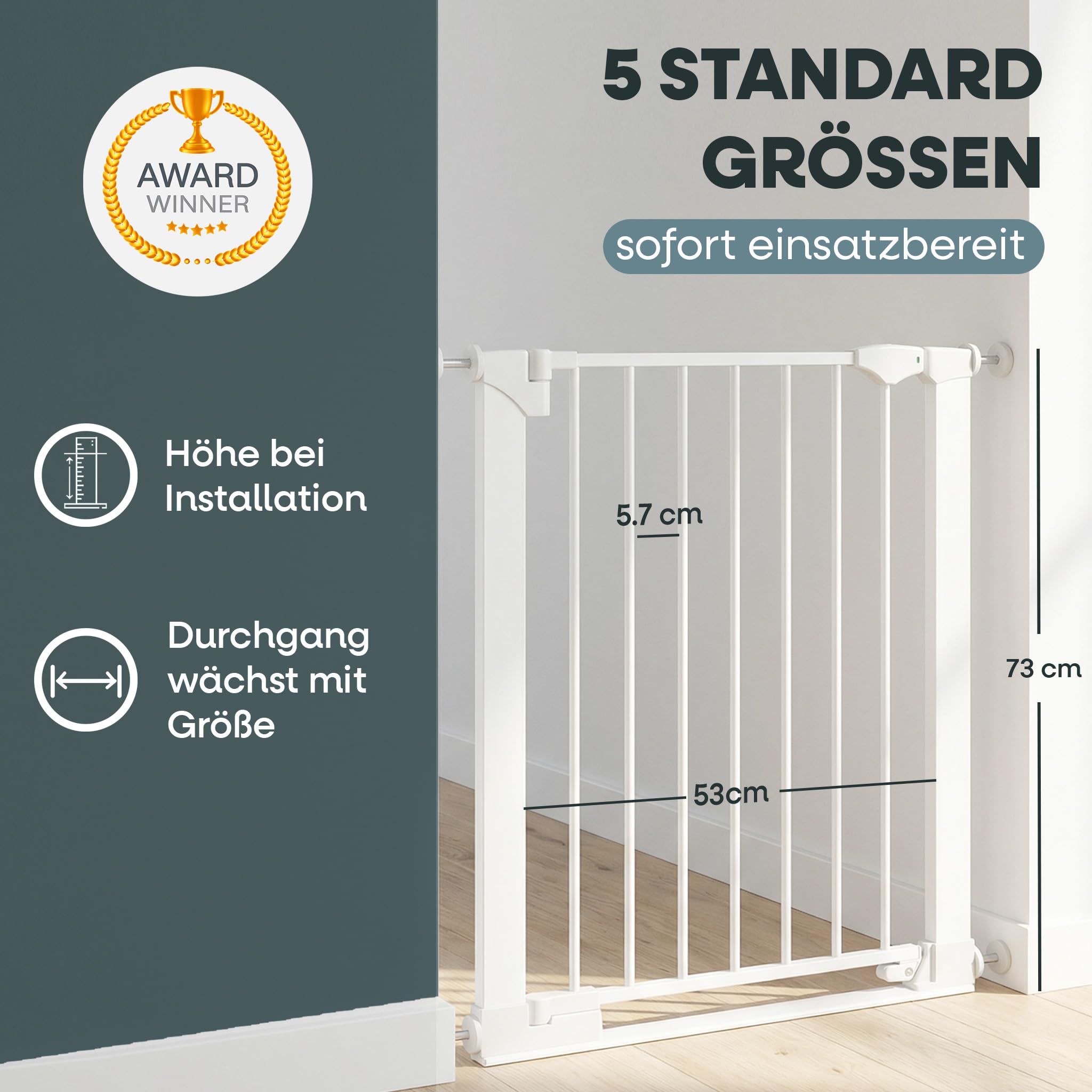Safetots SafeStep Treppenschutzgitter ohne Bohren Weiß – Maximale Sicherheit für Babys & Haustiere – Visuelle Schließkontrolle – Beidseitig öffnend – Komfortables Tür- & Treppengitter 68cm - 75cm