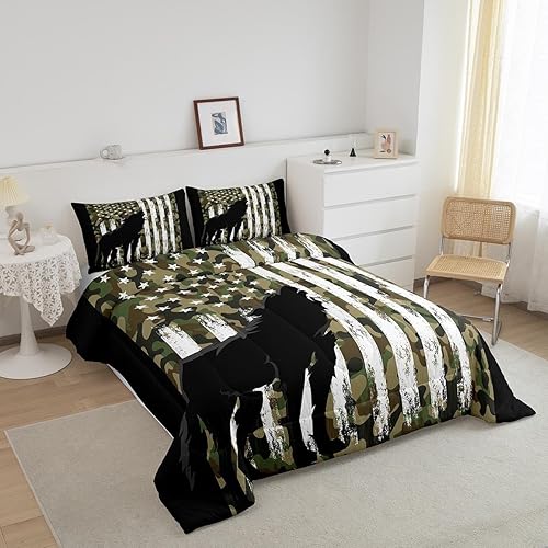 Miniatura 2 de Erosebridal Howling Wolf Bedding - Juego de edredón de camuflaje militar, tamaño King, diseño de bandera estadounidense, edredón de plumón de