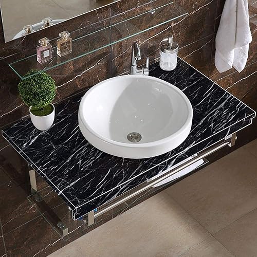 Miniatura 7 de RANRAN Papel de contacto de mármol, rollo negro granito, autoadhesivo para despegar y pegar, para encimeras de cocina, muebles, muebles,