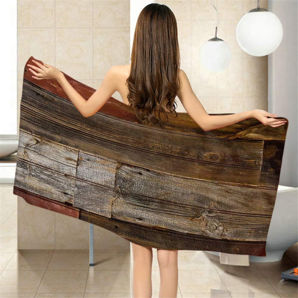 Moslion Soft Bath Towels Rustic Old Barn Wood Comfy Bathing/Beach/Camping Towel for Women Men Girls Boys Large Size 64x32 Inches