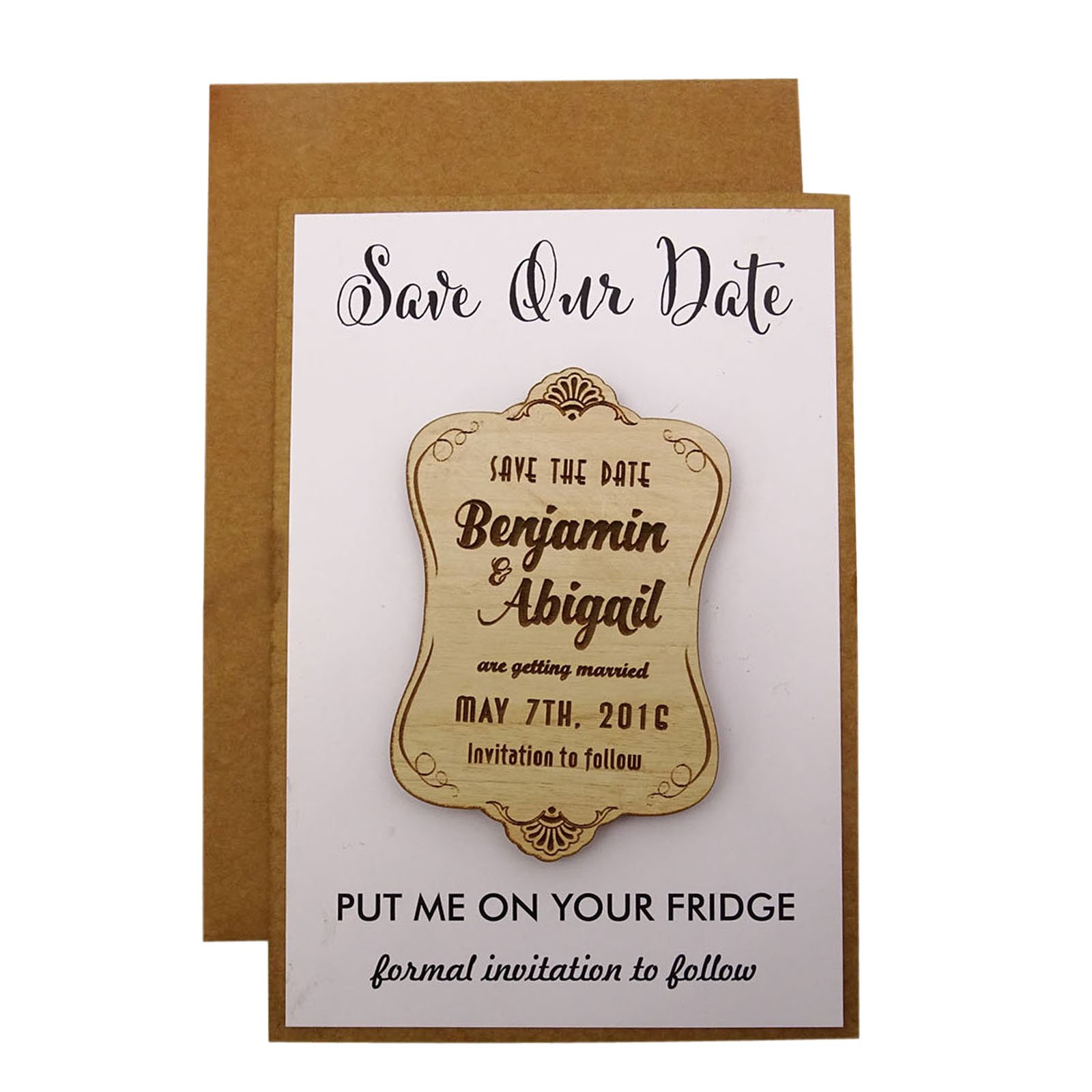 Magnet en bois pour décoration de frigo et annonce mariage