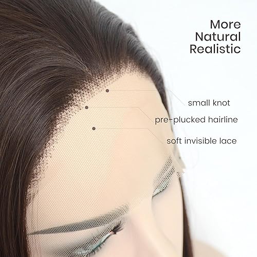 Miniatura 4 de Pelucas de encaje frontal marrón oscuro de 13 x 4 pulgadas, cabello lacio largo resistente al calor, cabello sintético marrón chocolate, pelucas
