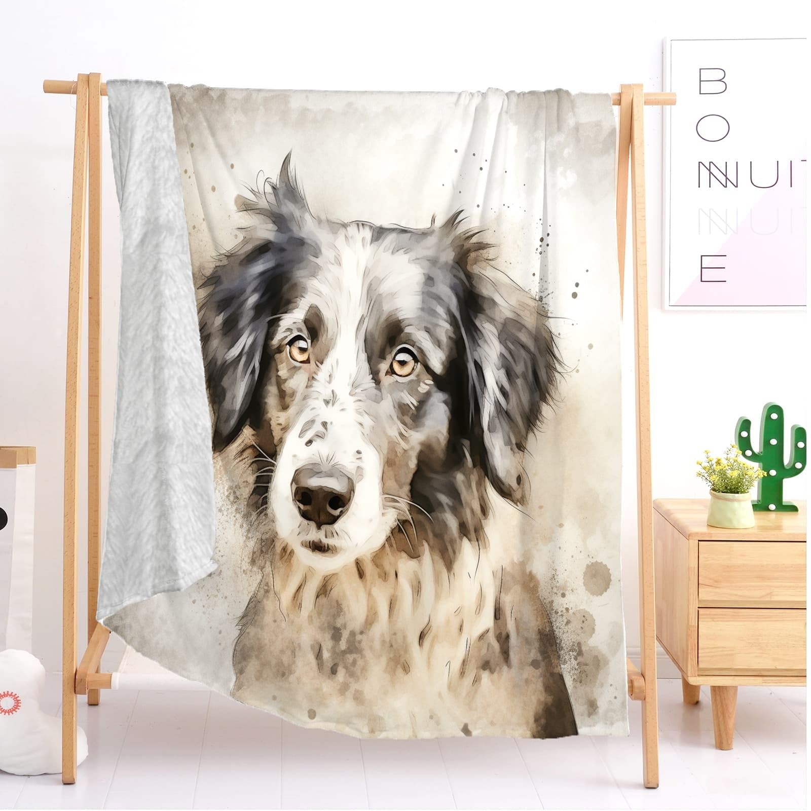 Générique Couverture Cadeau XXL 180x200cm Aquarelle Animal Chien Polaire Couverture Chaude Douce Blanc Plaid pour Lits Canapés Chaises et Divans - pour Toutes Les Saisons