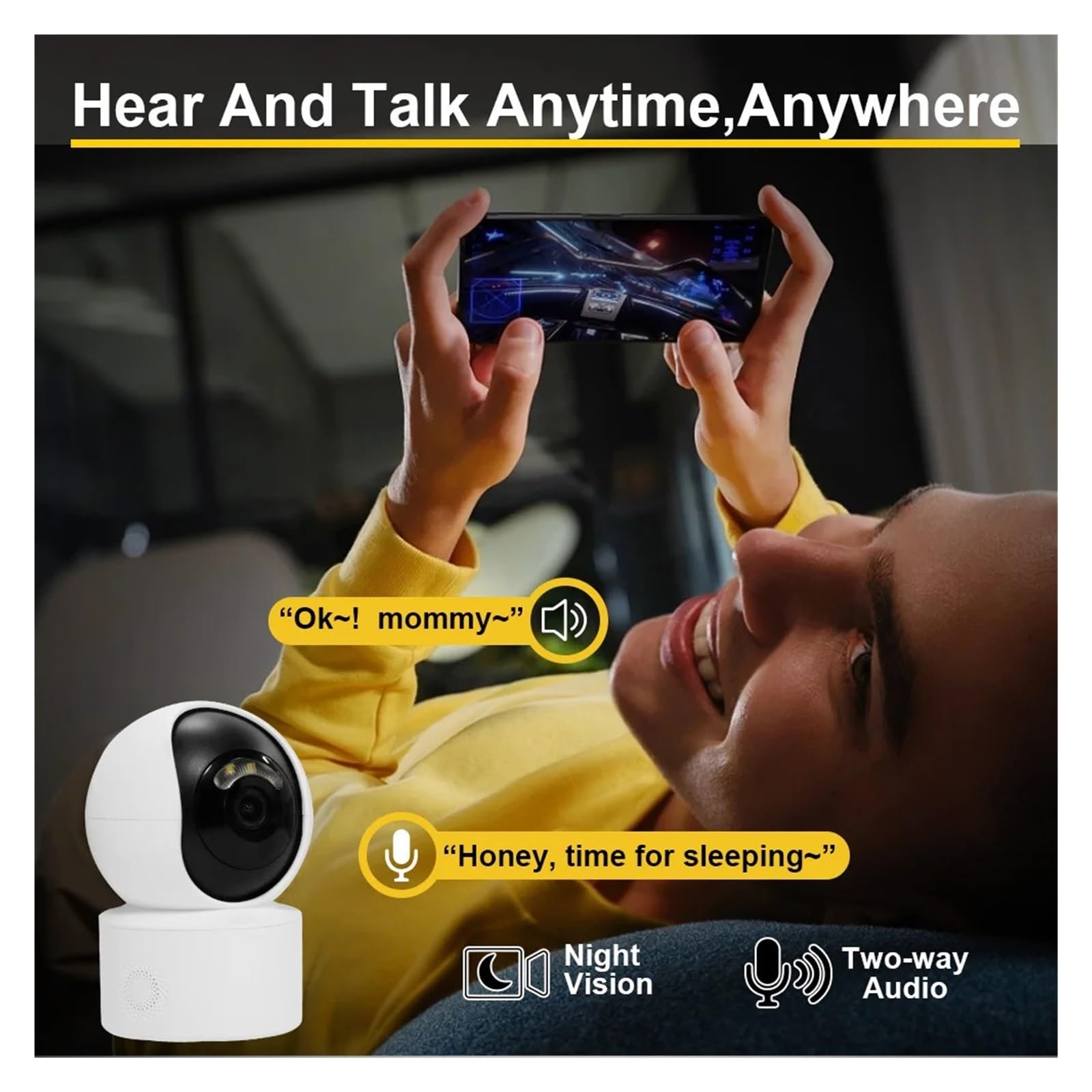 5MP WiFi Interior PTZ Mini cámara IP 3MP Monitor de bebé Color visión Nocturna Audio bidireccional Seguimiento automático cámaras de vigilancia(US Plug,5MP Camera 32G)