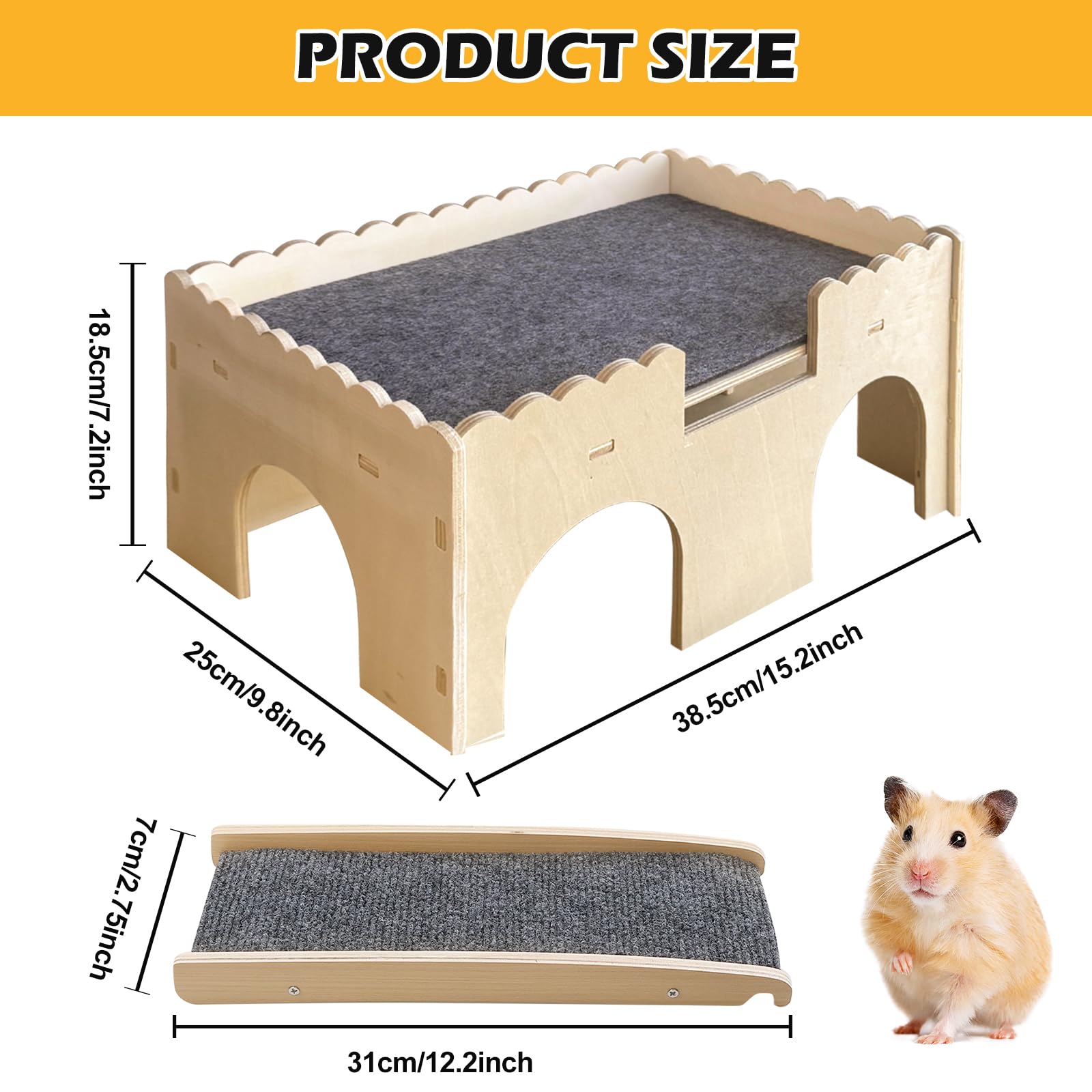 Multipiano cavia nascondiglio, casa di criceto con scale e stuoie, 38*25*18.5cm casa di cavia, castello di porcellini d'India in legno gabbia per criceto cincillà coniglio