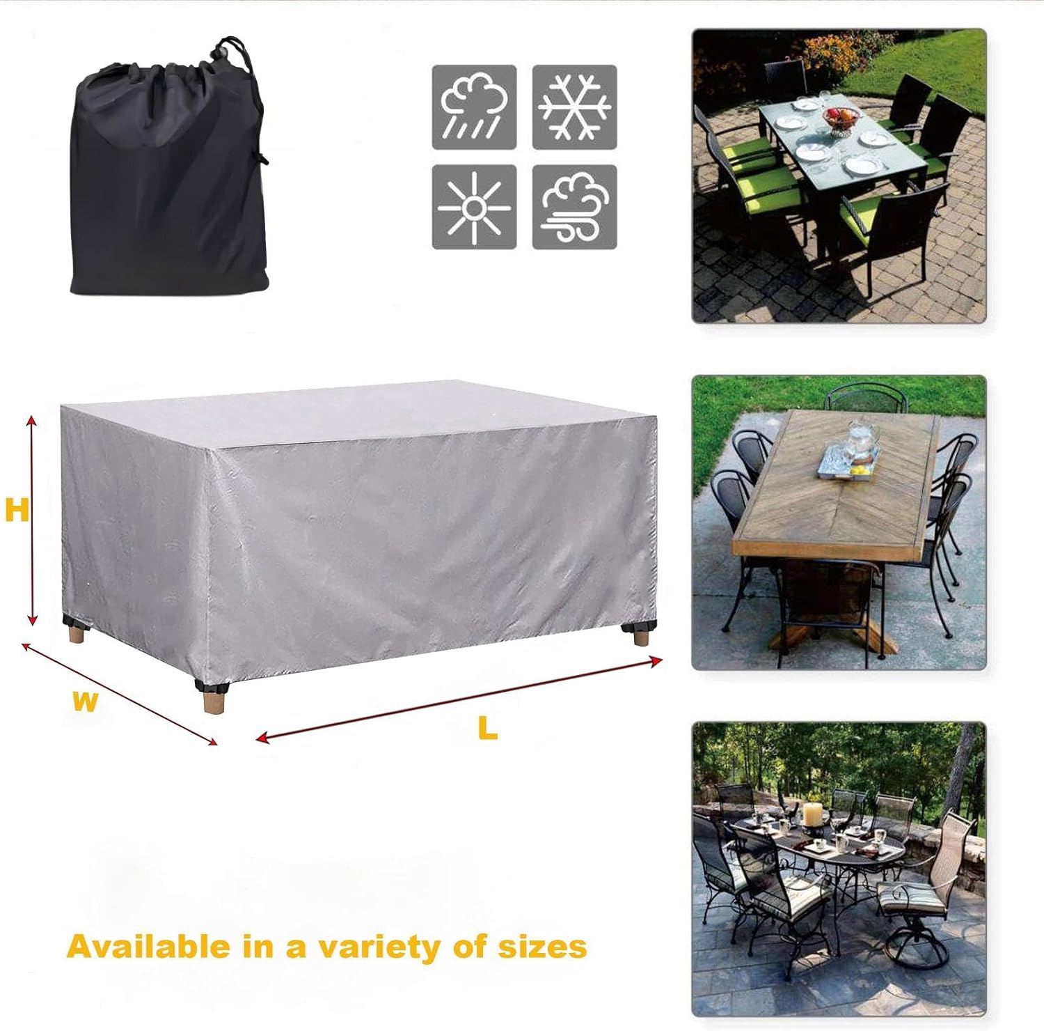 Patio Furniture Covers Waterproof, 106x79x32inch/LxWxH Silver Heavy Duty Rectangular Outdoor Furniture Set Cover for Table and Chairs, Lawn Chairs, Coffee Table, Windproof with Buckle Strap