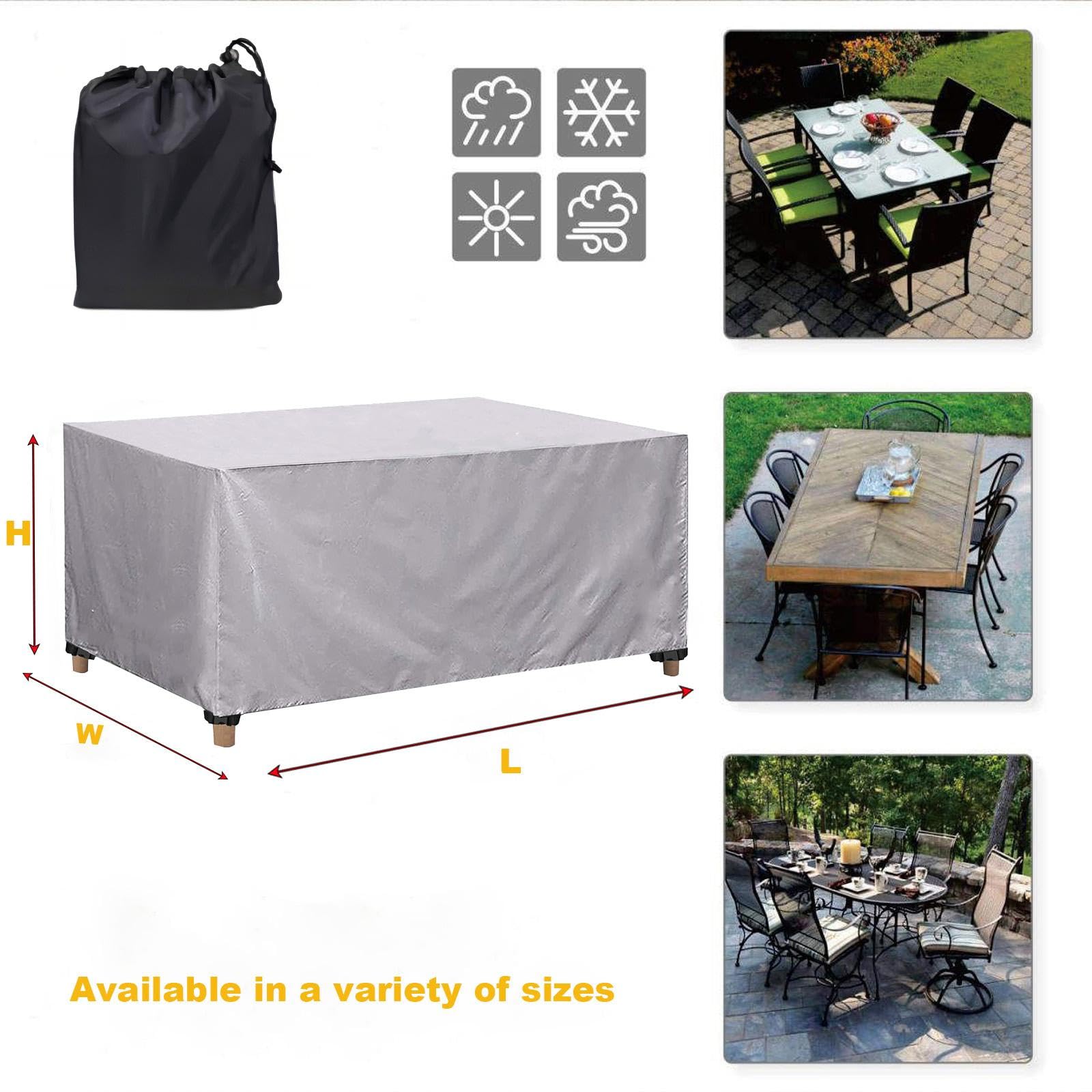 Copritavolo Esterno Impermeabile,Copertura per Mobili da Giardino, Antipolvere, Anti-UV,Antivento,Antineve,Per tavoli e sedie da esterno,Divani e altri Tavoli da Giardino 270x180x40cm/LxWxH