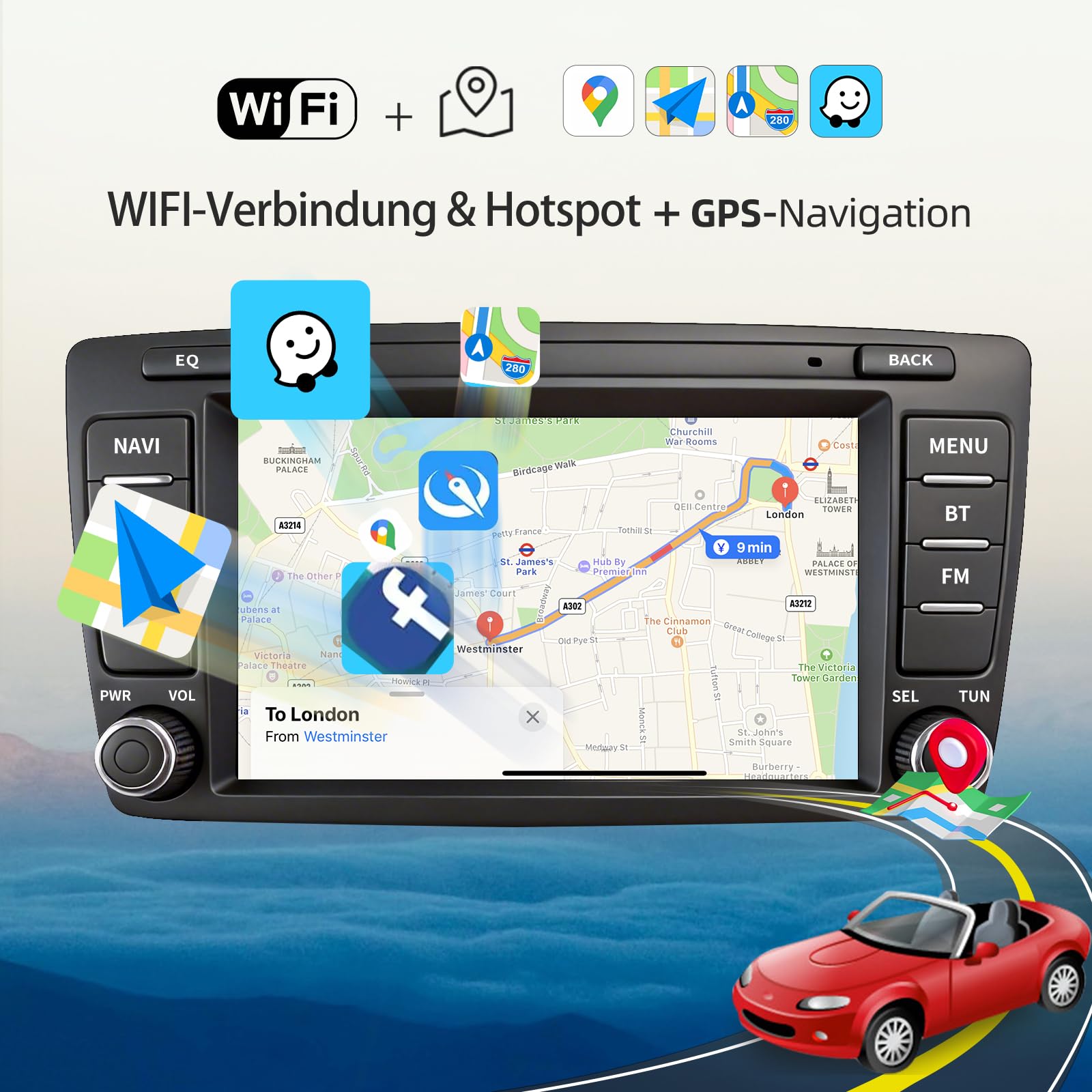 Autoradio für Skoda Octavia Mk2 Yeti Rapid 2004-2013 8 Zoll Touchscreen Radio mit Wireless Carplay Android Auto Wireless EQ BT GPS FM Rückfahrkamera 2+64G
