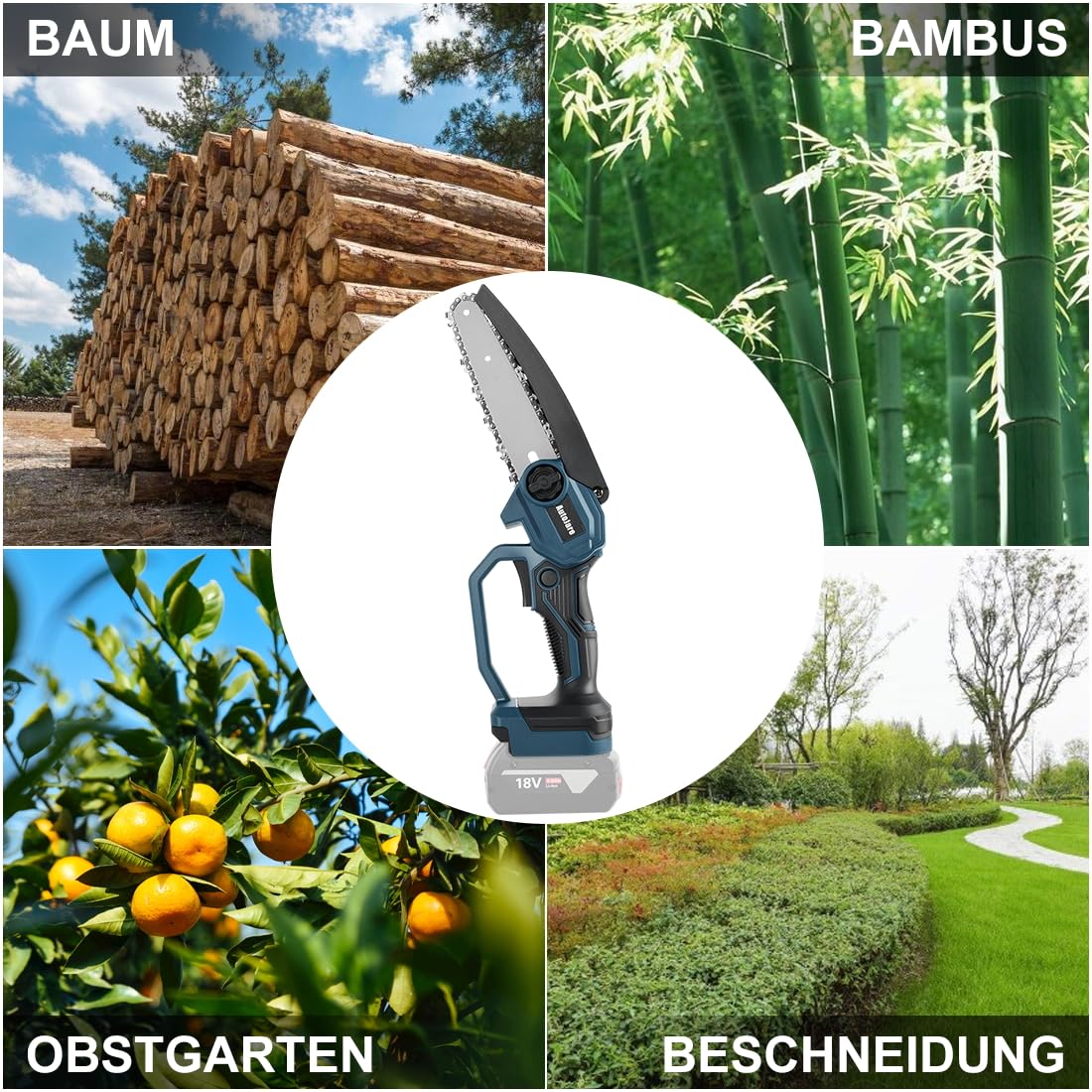 6 zoll Mini Kettensäge Kompatibel mit Bosch 18V Batterie Bürstenlose Elektro Säge zum Schneiden von Baumbeschneidung Holzschneiden Gartenarbeit (ohne Akku)