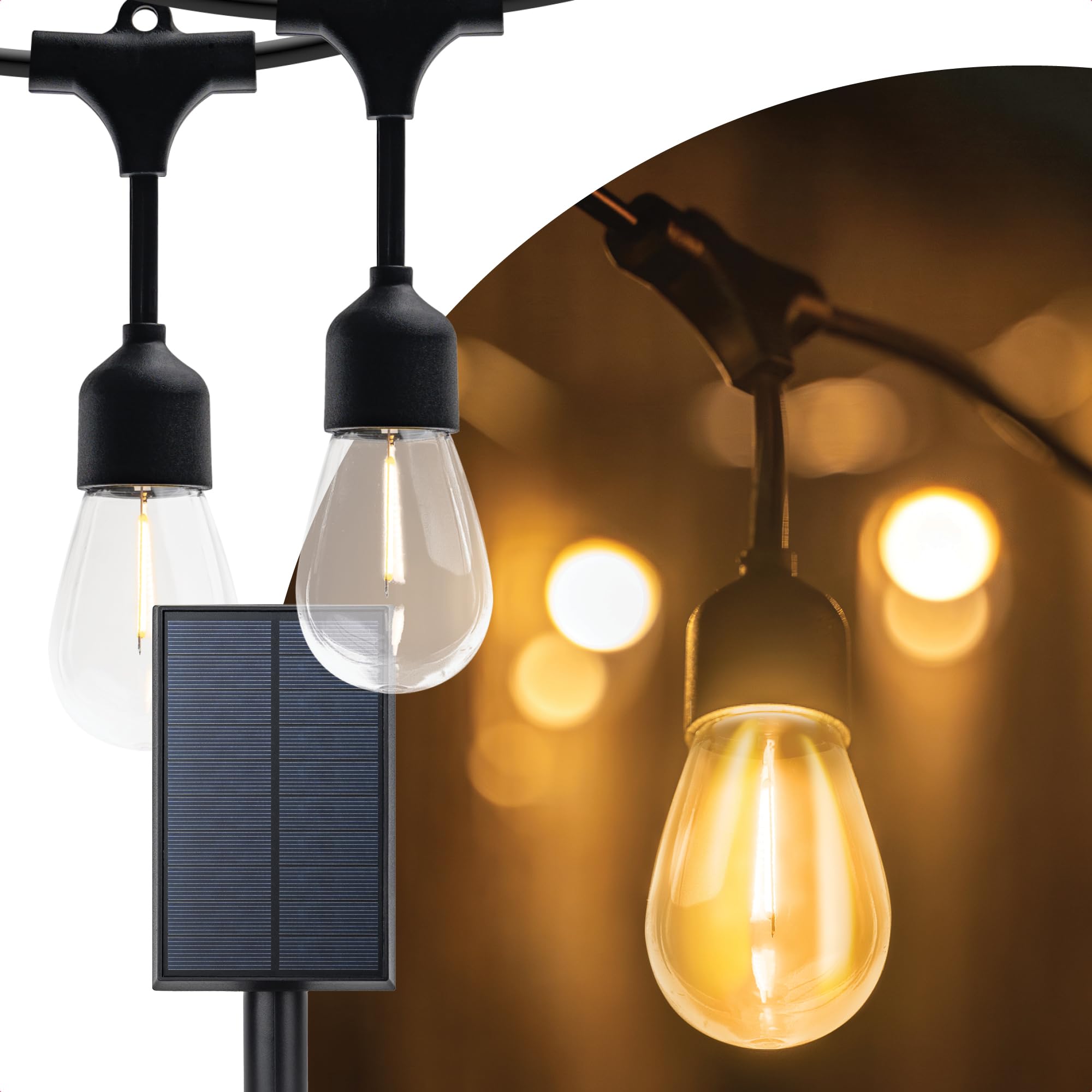 Brendz Catena Luminosa Esterno Solare, IP55, 14,5m, 15 Lampadine Filamento, Infrangibili, 2700K Bianco Caldo, Resistente alle Intemperie, Design Vintage, Catena Luminosa Esterno, Djerba Filament