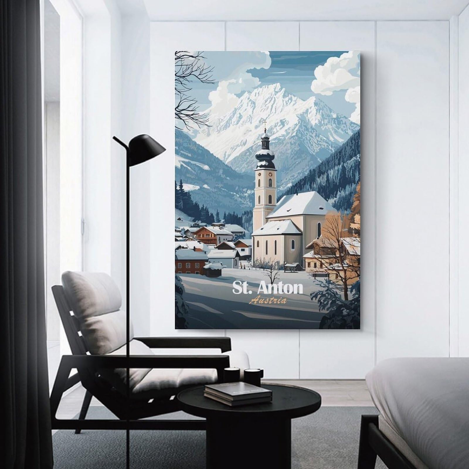 Junmoney St. Anton Austria Winter Village Home Decor Wall Art, 20x30inch(50x75cm), for Apartment Walls, Studios Or Work Areas, Wall Decor with Flexible Room Appeal