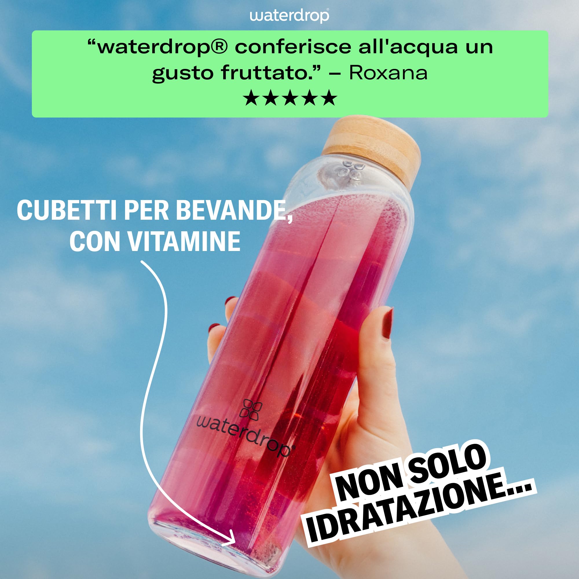 waterdrop® Set Microdrink - 48 cubetti waterdrop per acqua, Pacchetto di prova con 4 gusti aromatizzanti, insaporitore acqua senza zucchero, acqua aromatizzata, Aqua in Cubetti per bevande
