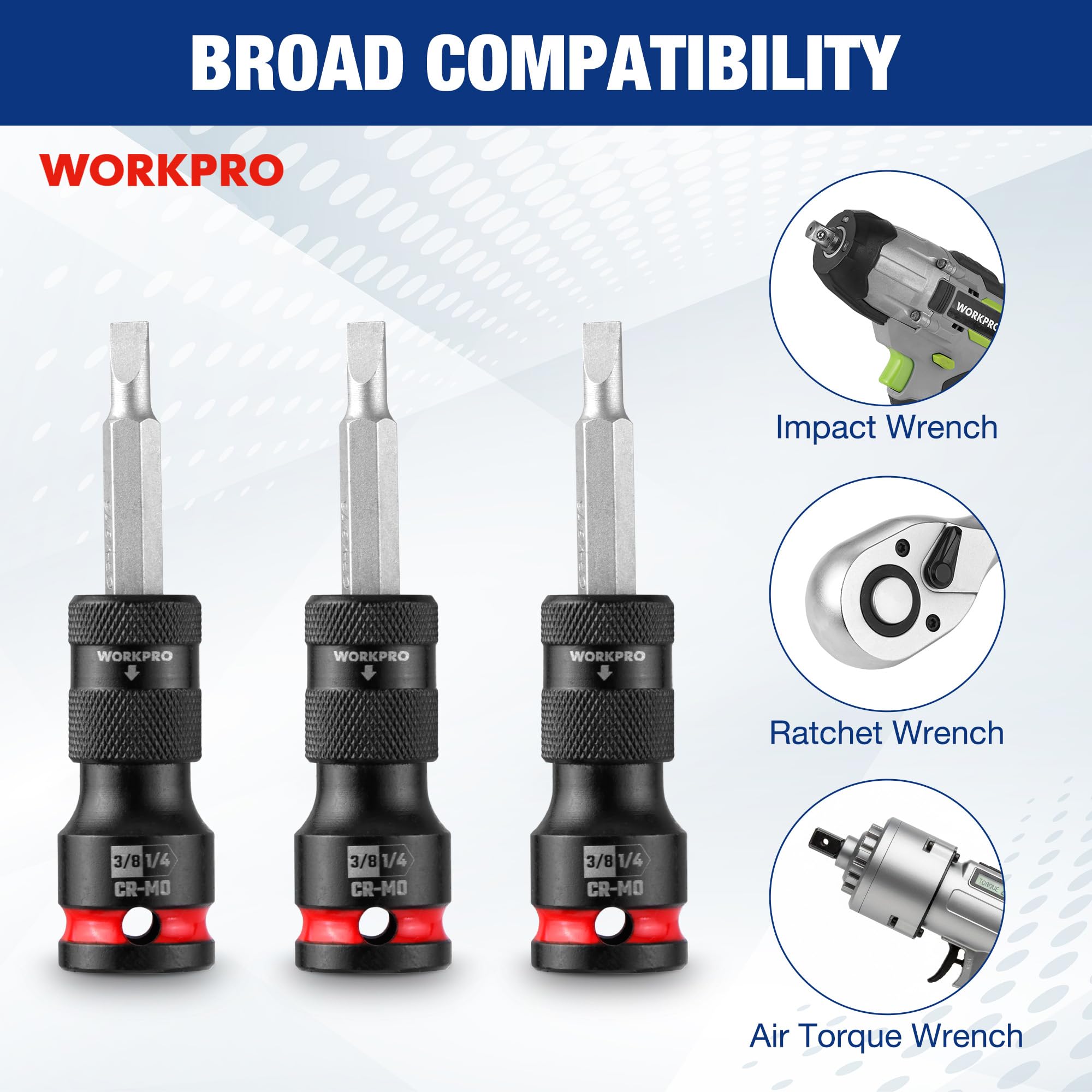 WORKPRO Socket Adapter: Square to Hex - Durable & Quick Release -3
