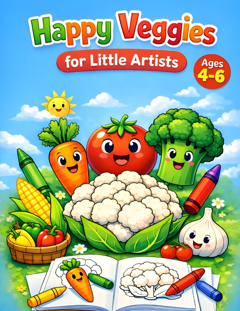Happy Veggies For Little Artists: My First Healthy Vegetable Coloring Book for Toddlers & Kids: Fun and Easy Big Pictures for Boys and Girls Ages 4-6