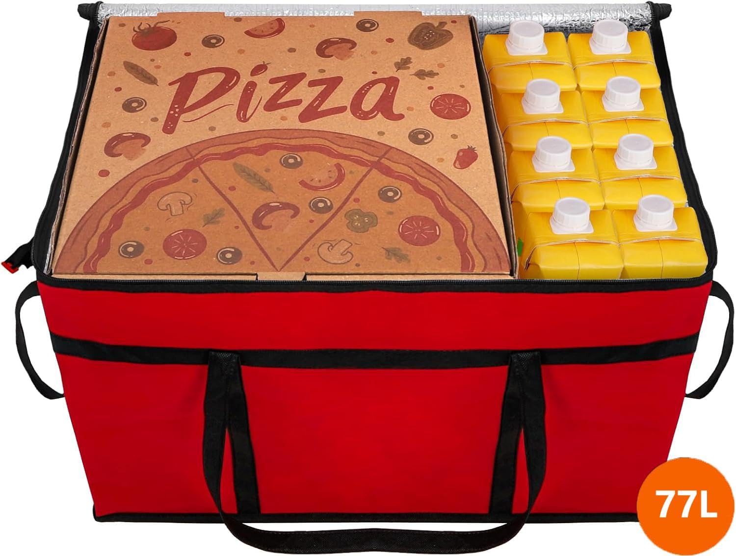 3-pak izolowanych toreb na żywność 77 l, XXXL, termiczna torba cateringowa, wielokrotnego użytku, wodoodporna torba na zakupy na gorące i zimne jedzenie, pizzę, zakupy, podróż, szary, 3-pak