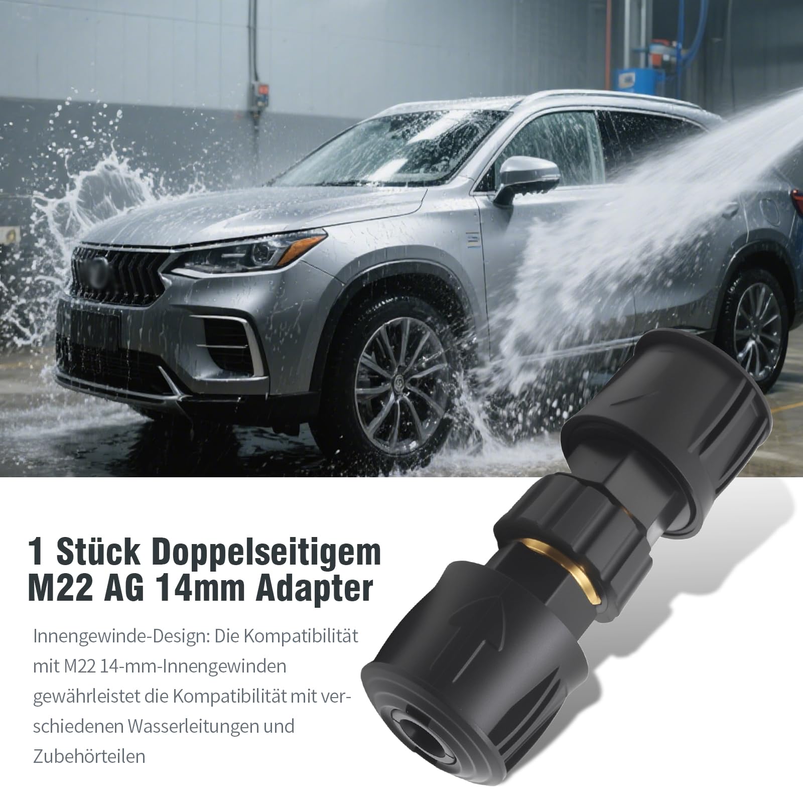 1 Stück Doppelseitigem M22 AG 14mm Adapter, Ersatz für Kärcher K-Serie K2 K3 K4 K5 K6 K7 Hochdruckreiniger und Spritzpistolen