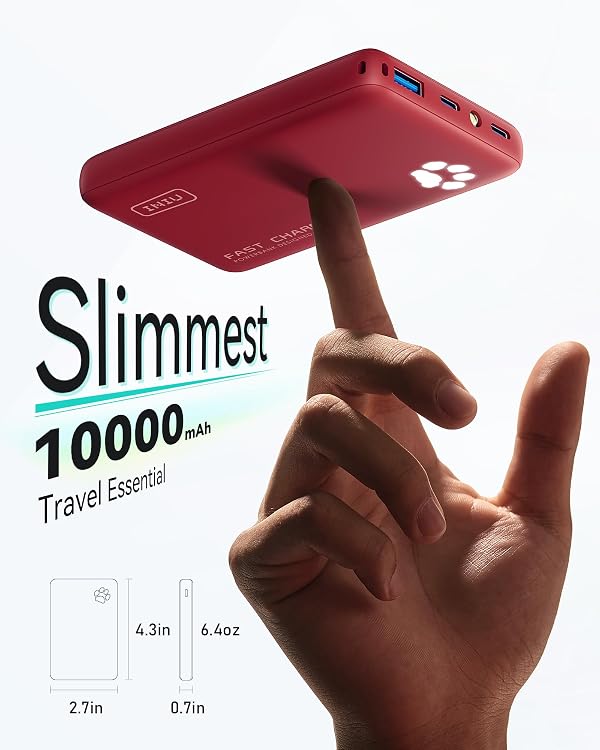 INIU 45W Fast Charging Portable Charger, 40% Smaller 10000mAh with Detachable Cable, Flight-Safe Travel Power Bank, USB C External Phone Battery Pack for Long Flight, Vacation, Cruise, Teens, Red by INIU - Used condition - Image 2