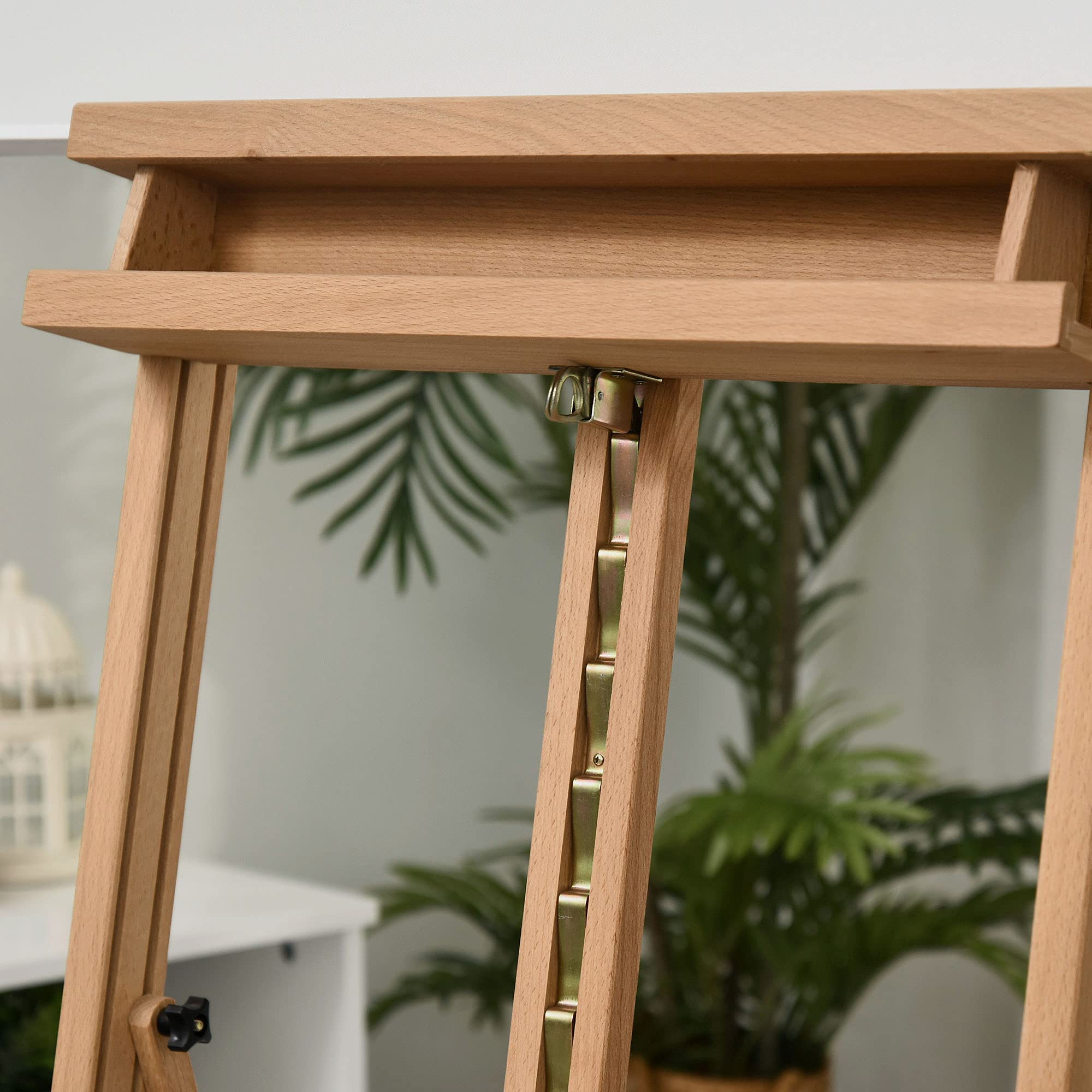 HOMCOM Cavalletto Pittura Regolabile in Legno di Faggio, Cavalletto Treppiede con Vano Contenitore per Dipingere su Tela, Portatile per Studio, Artisti e Pittori, Color Legno