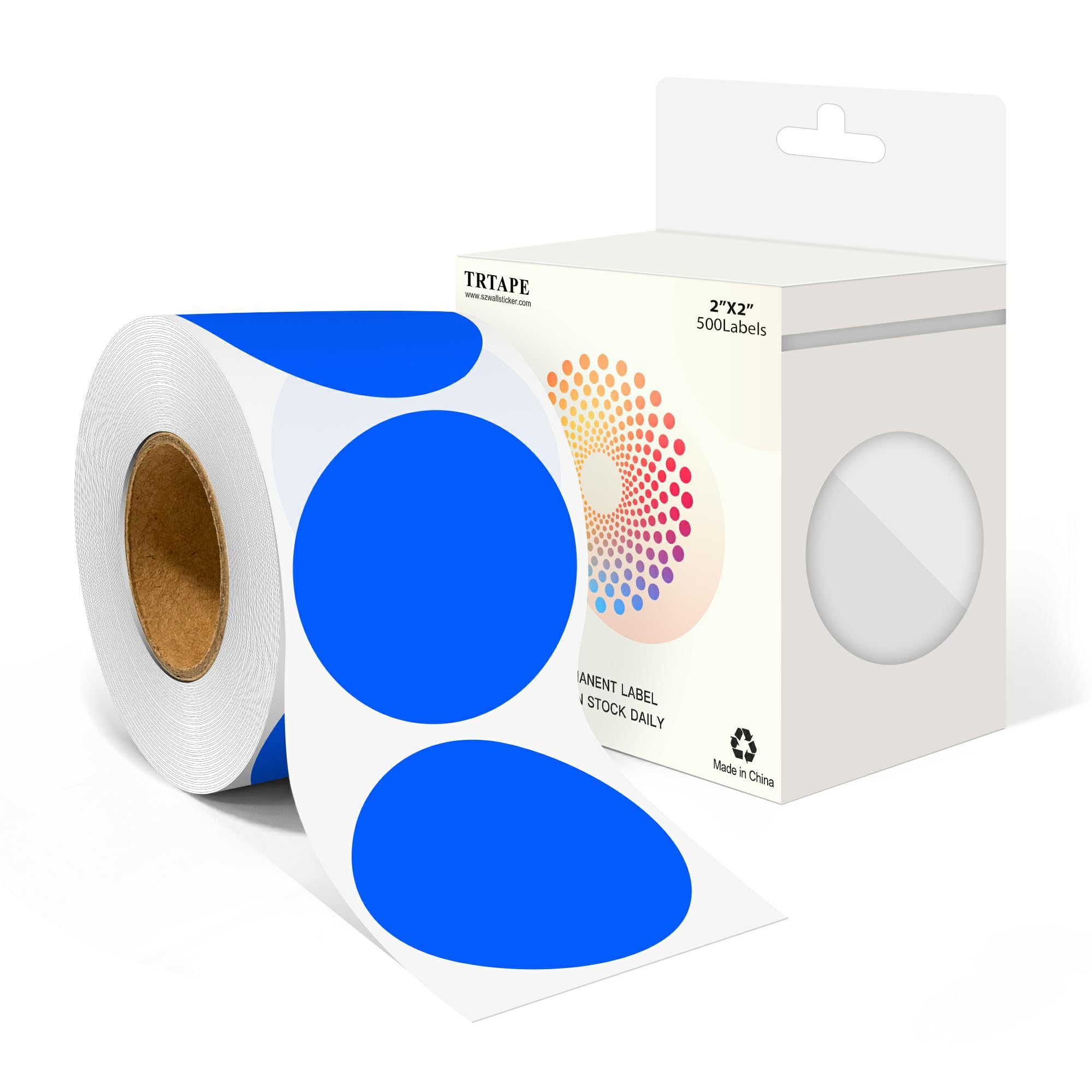 2 Inch Round Color Coding Labels (500 Count) - Blue Dot Stickers Circle Labels with Dispenser Box for Warehouse, Filing, Industrial, Office