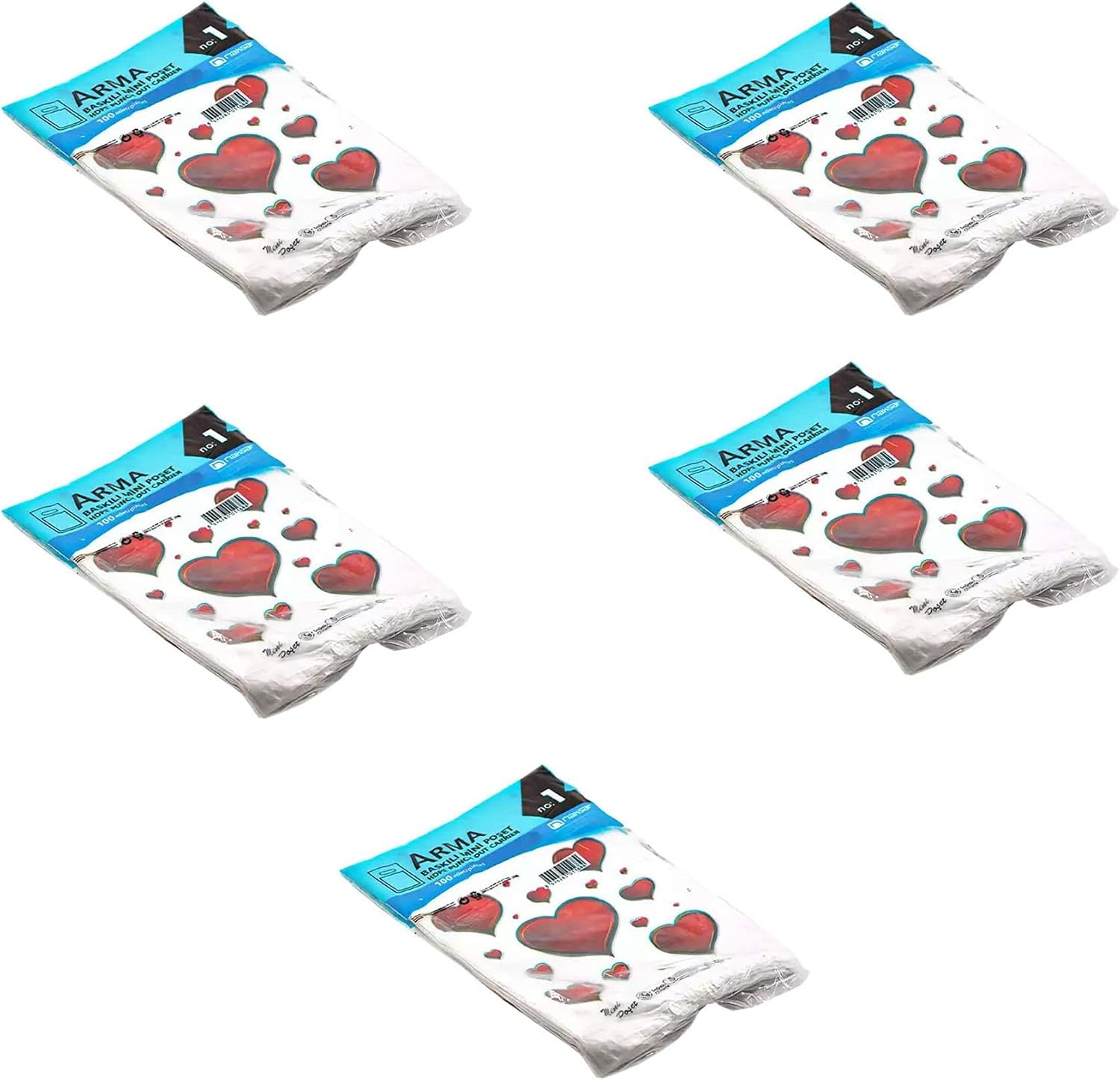 Arma Baskılı Mini Blok Poşet Torba - No : 1-22x35 Cm. - Beyaz - 100 Adetlik 5 Paket