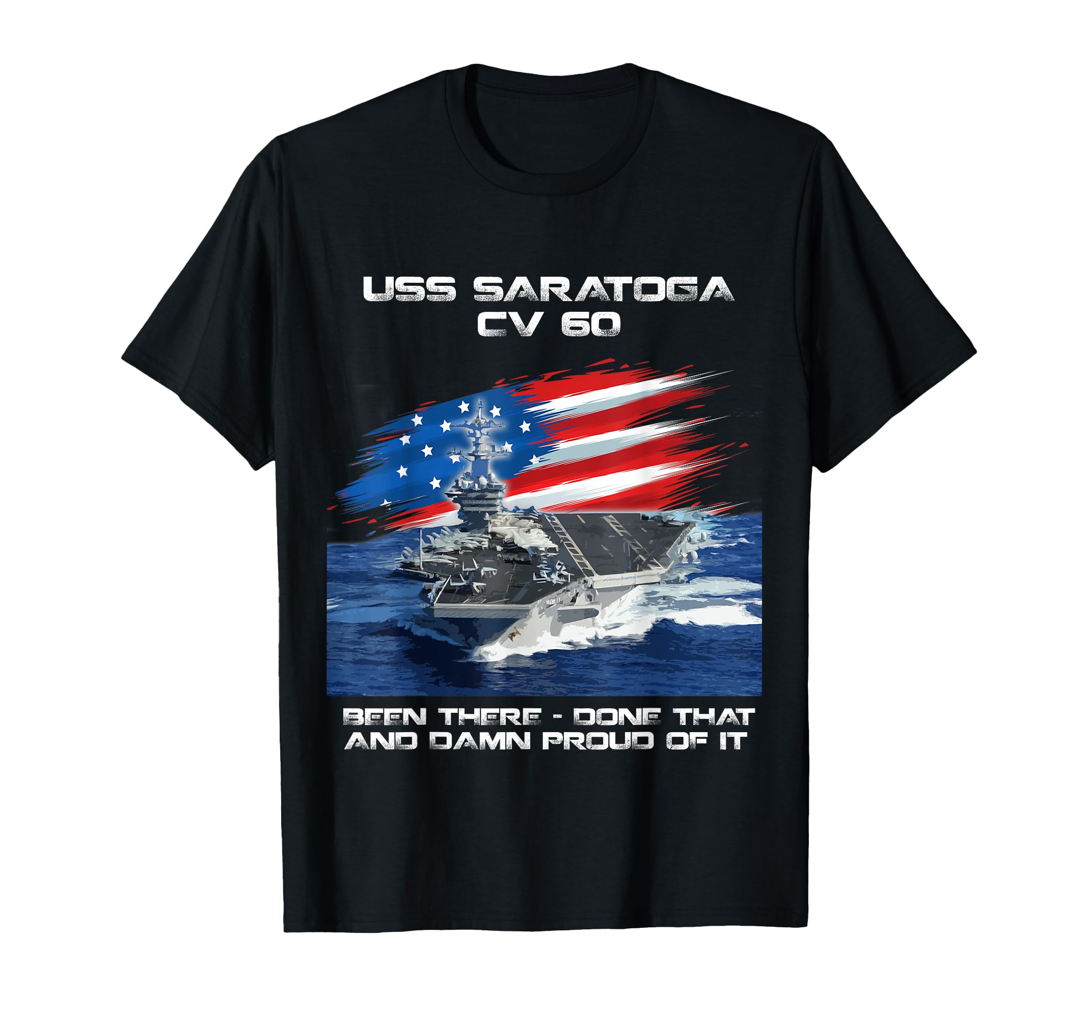 USS Saratoga CV 60 Aircraft Carrier Veteran USA Flag Xmas T-Shirt