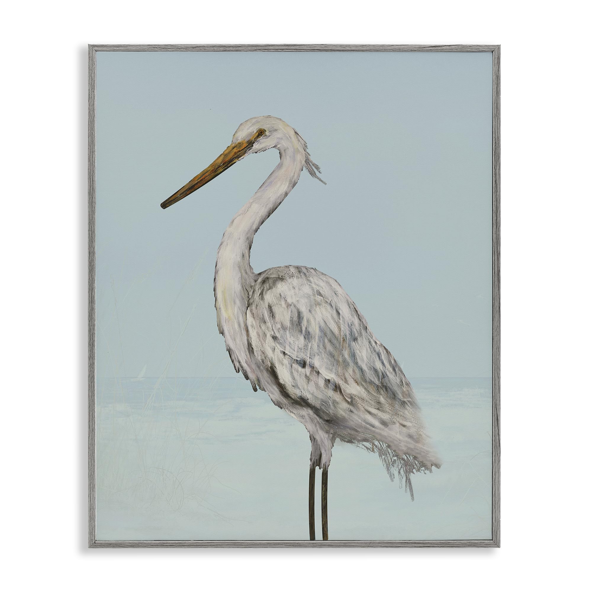 Stupell Industries 'Coastal Heron Muted Blue', Framed Giclee Art, Gray, 11 x 14 Inches, Easy to Hang and Sturdy, Made in USA, by Julie DeRice