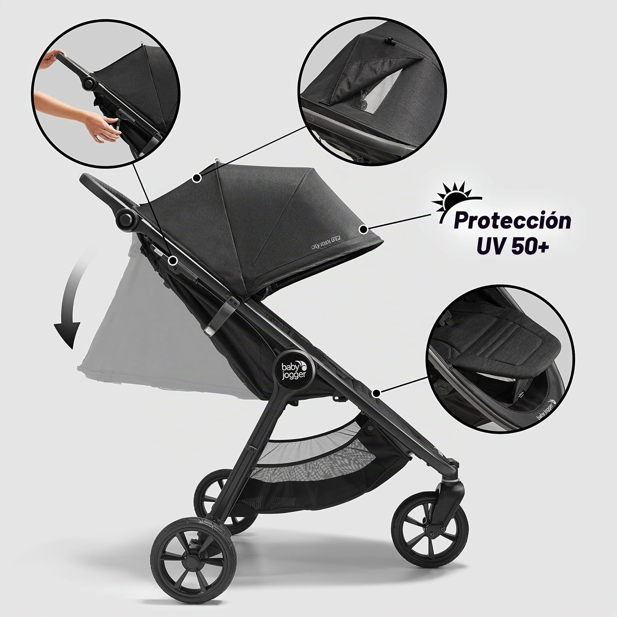 Baby Jogger Cochecito ligero City Mini GT2, para cualquier terreno, mecanismo de plegado rápido con una sola mano, color negro opulento