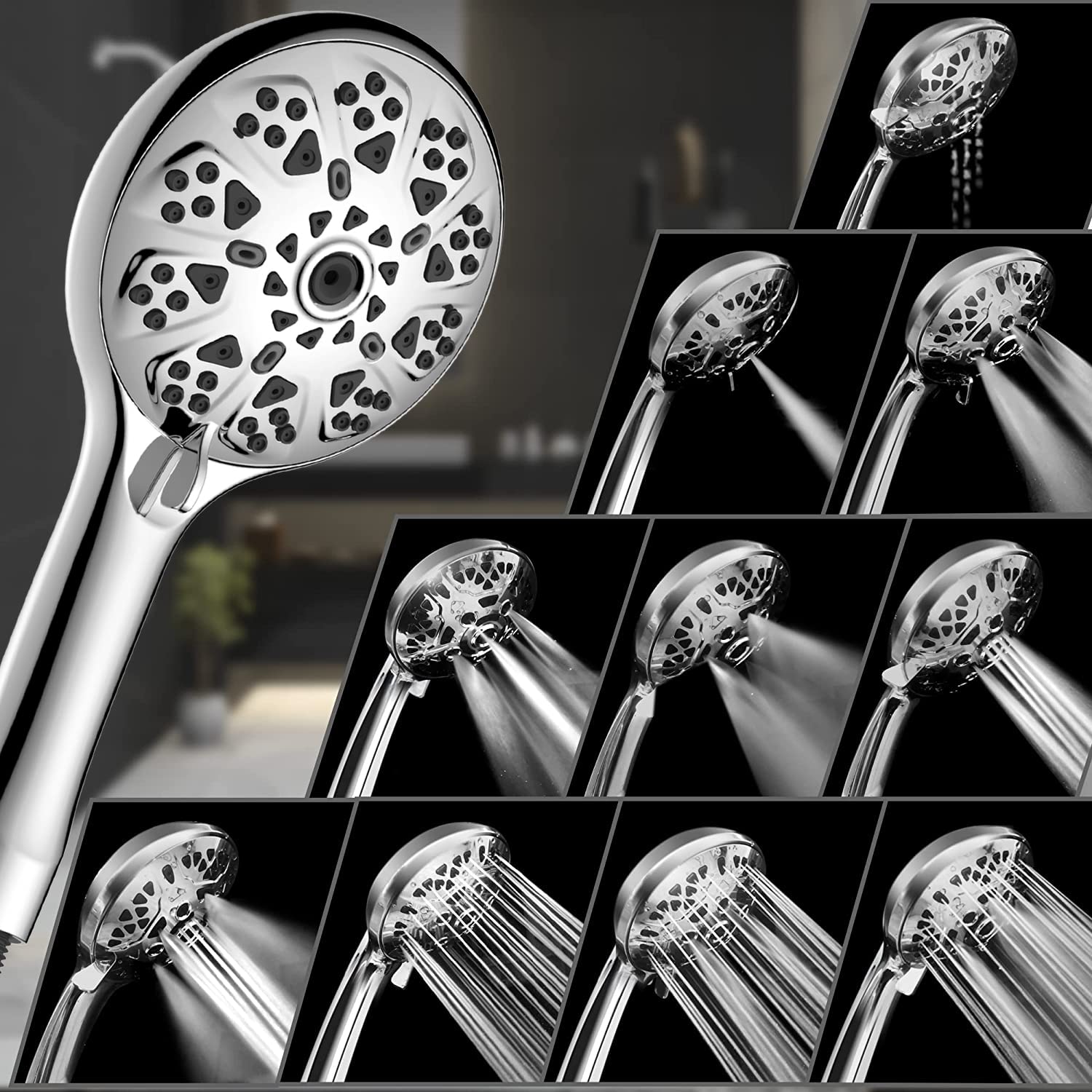 BECMai Pommeau Douche Anti Calcaire, Pommeau De Douche Filtrant Haute Pression, Economie Deau Shower Head Filter Hard Water, Douchettes Avec 5 Modes De Jets, Chrome (Sans Tuyau Support