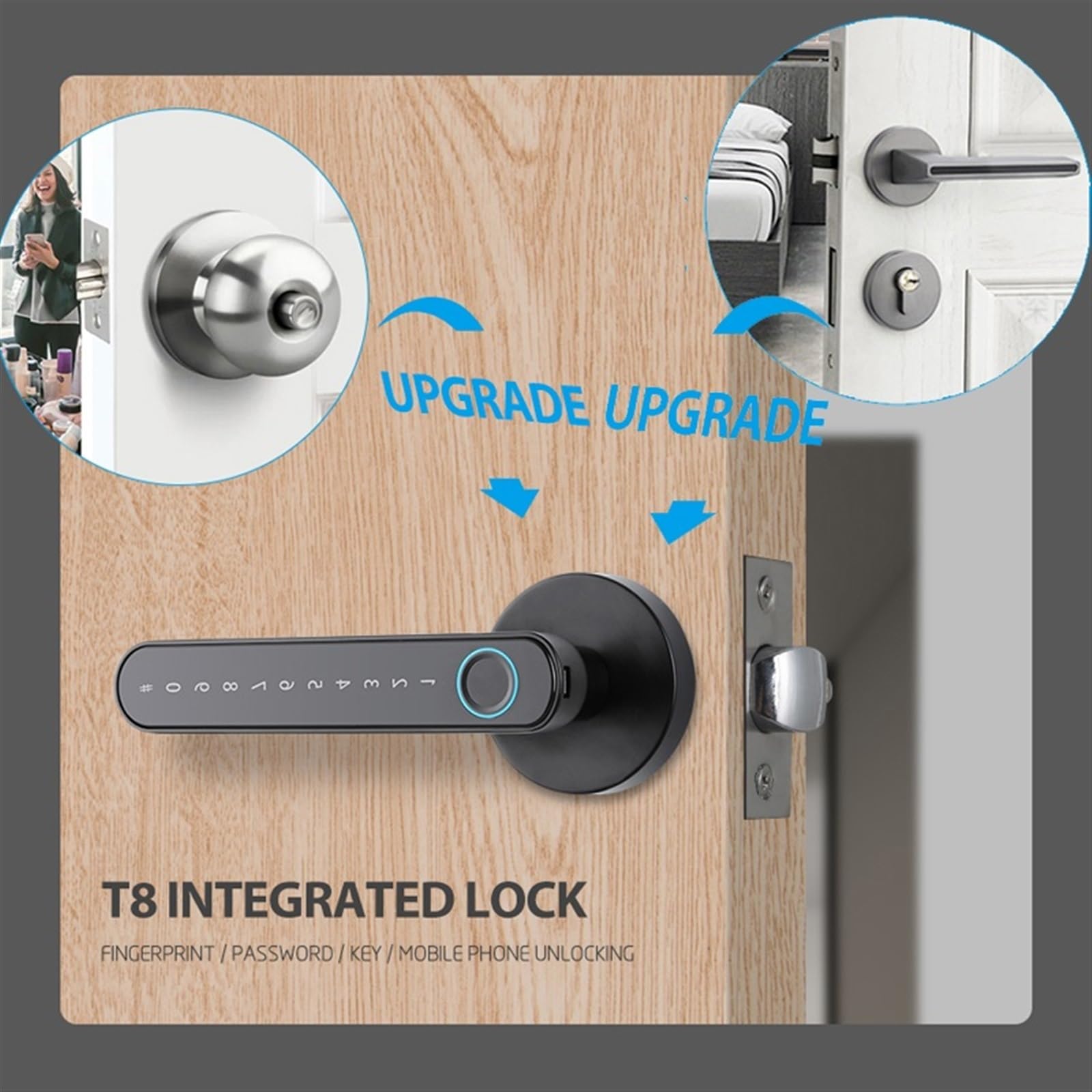 Serratura Smart, Password biometrica for impronte digitali Smart Lock Serratura digitale elettrica Maniglia for porta di sicurezza senza chiave in lega di zinco for la casa(Silver)