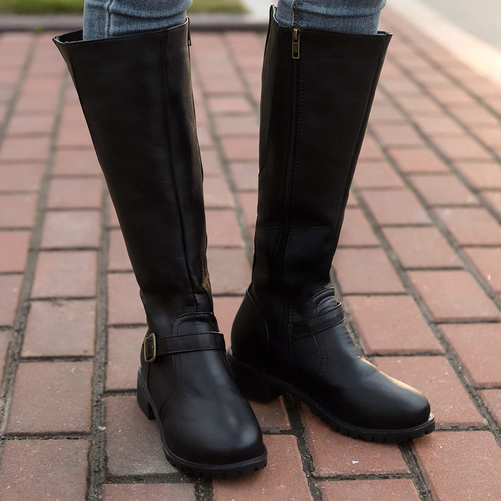 Botas de Mujer Bota Cana Alta con Tacon Ancho, Altura Media Cierre Cremallera Acabado en Antelina Look Casual o Fiesta zapatos