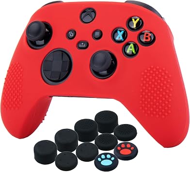 YoRHa Silicone Cover Skin Case for Xbox Series X/S Controller x 1Red with Thumb Grips x 10