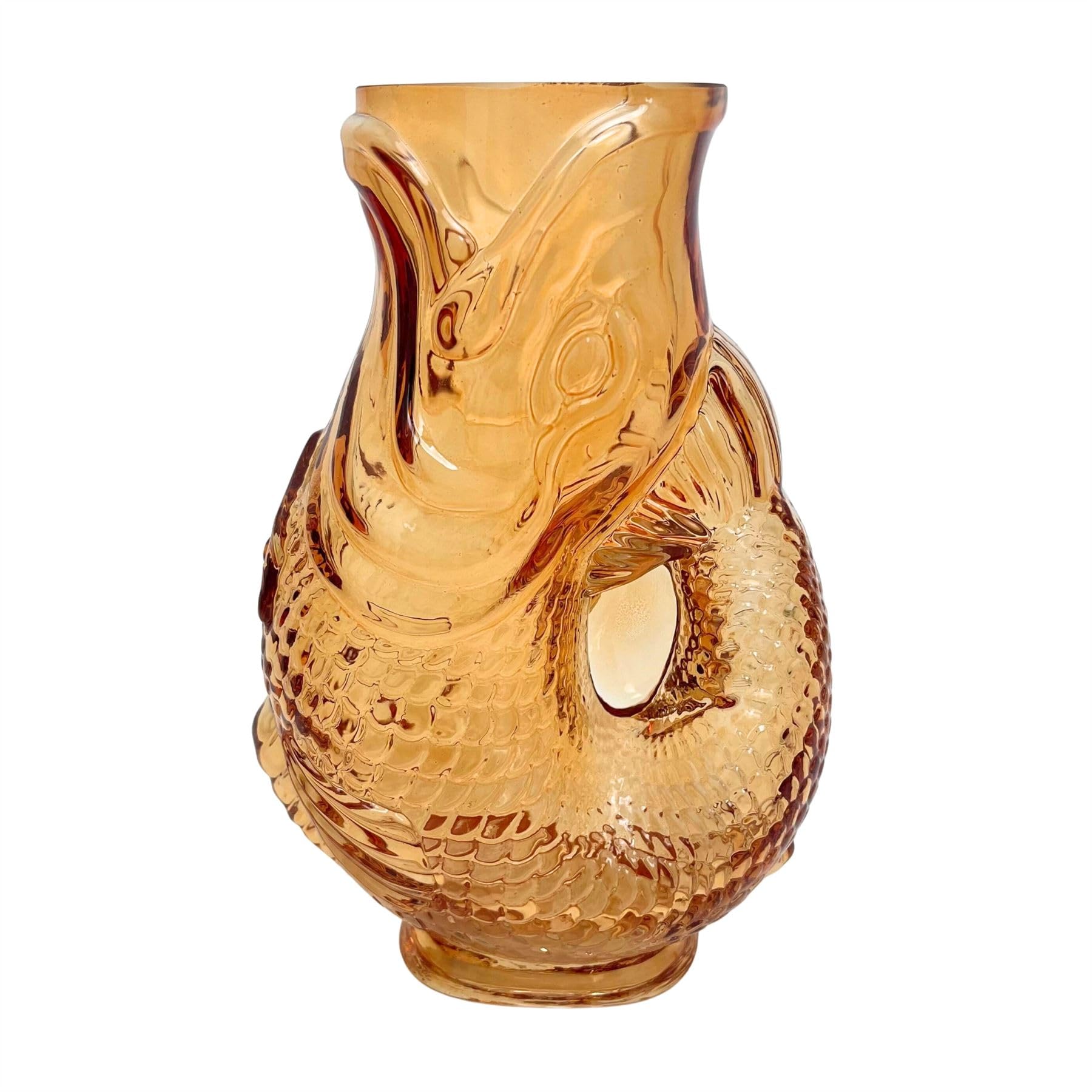 Orange Glass Fish Shaped Jug, 20cm Coloured Glass Pitcher Vase, Decorative Nautical Fish Ornament