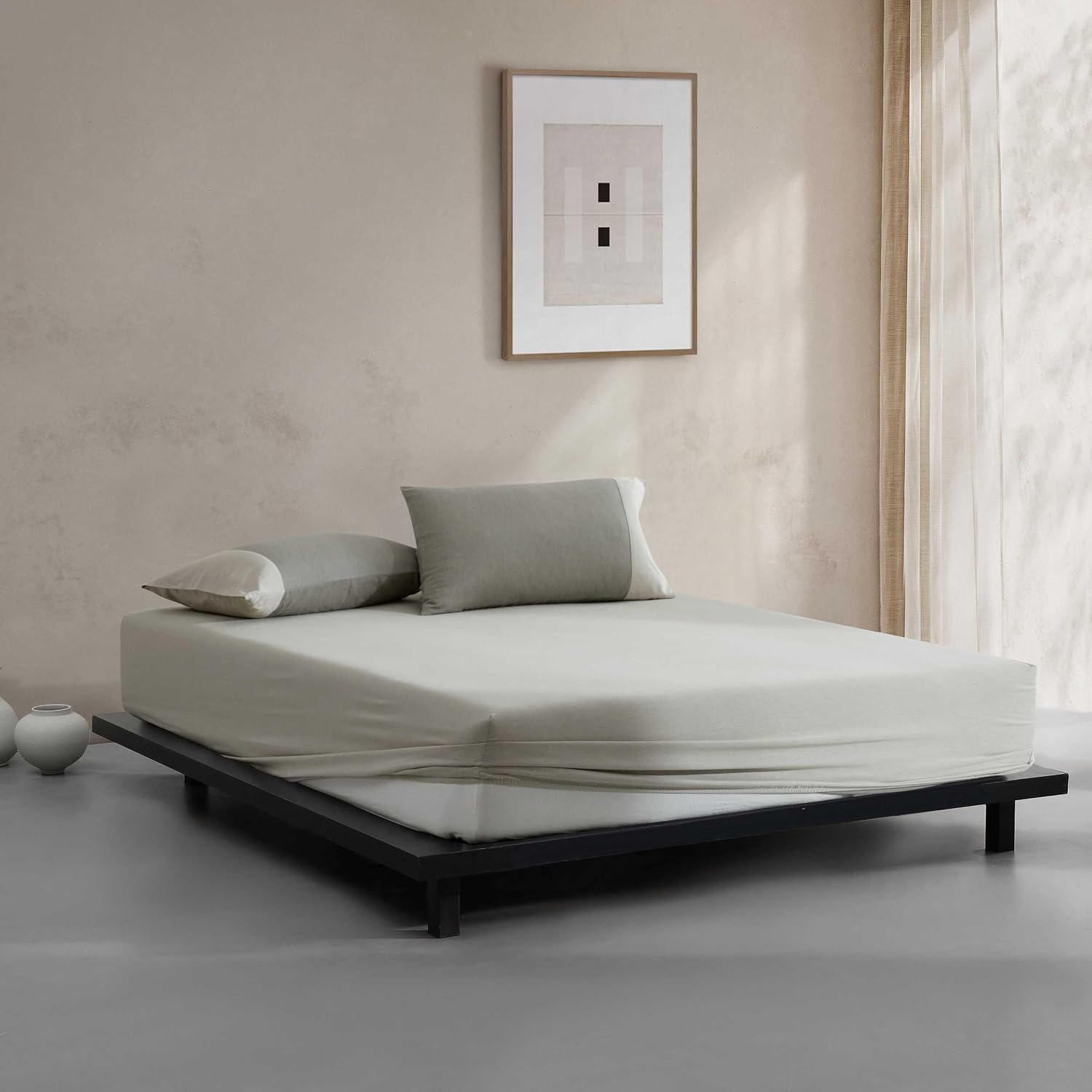 Calvin Klein - King Size Sheet Set, Buttery Soft Cotton Sateen Bedding with Deep Pockets, Lightweight for Year Round Comfort, 3 Piece Bed Sheets with Matching Pillowcases (Contrast Weave King)