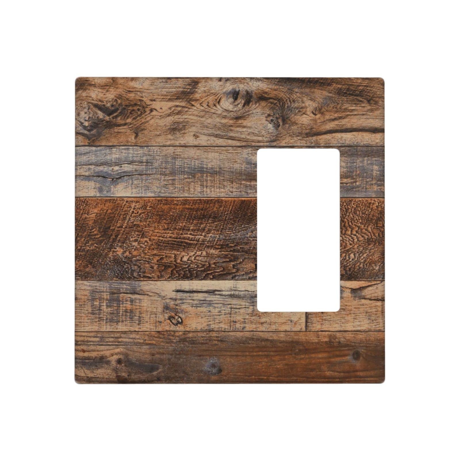 Brown Rustic Wood Combination Wall Plate 2 Gang Blank/Rocker Switch Plate Outlet Cover Farmhouse Decorative Wall Plate Accessories, 4.5 x 4.5 Inch