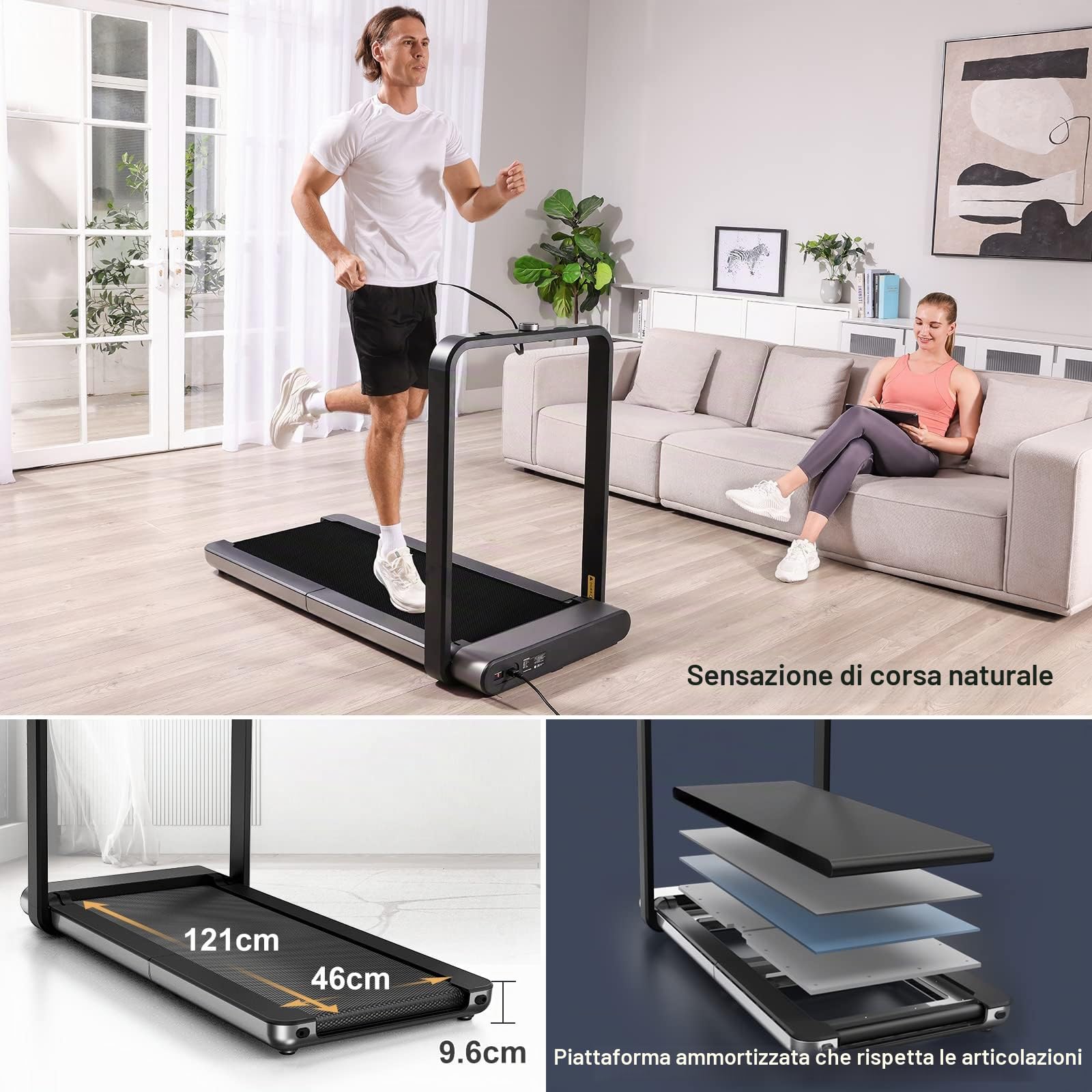 WalkingPad X21 Tapis Roulant Elettrico Pieghevole, Doppio Pieghevole, 12 km/h, Display LED Multifunzione, Salvaspazio, Nessun Montaggio Richiesto, Ruote