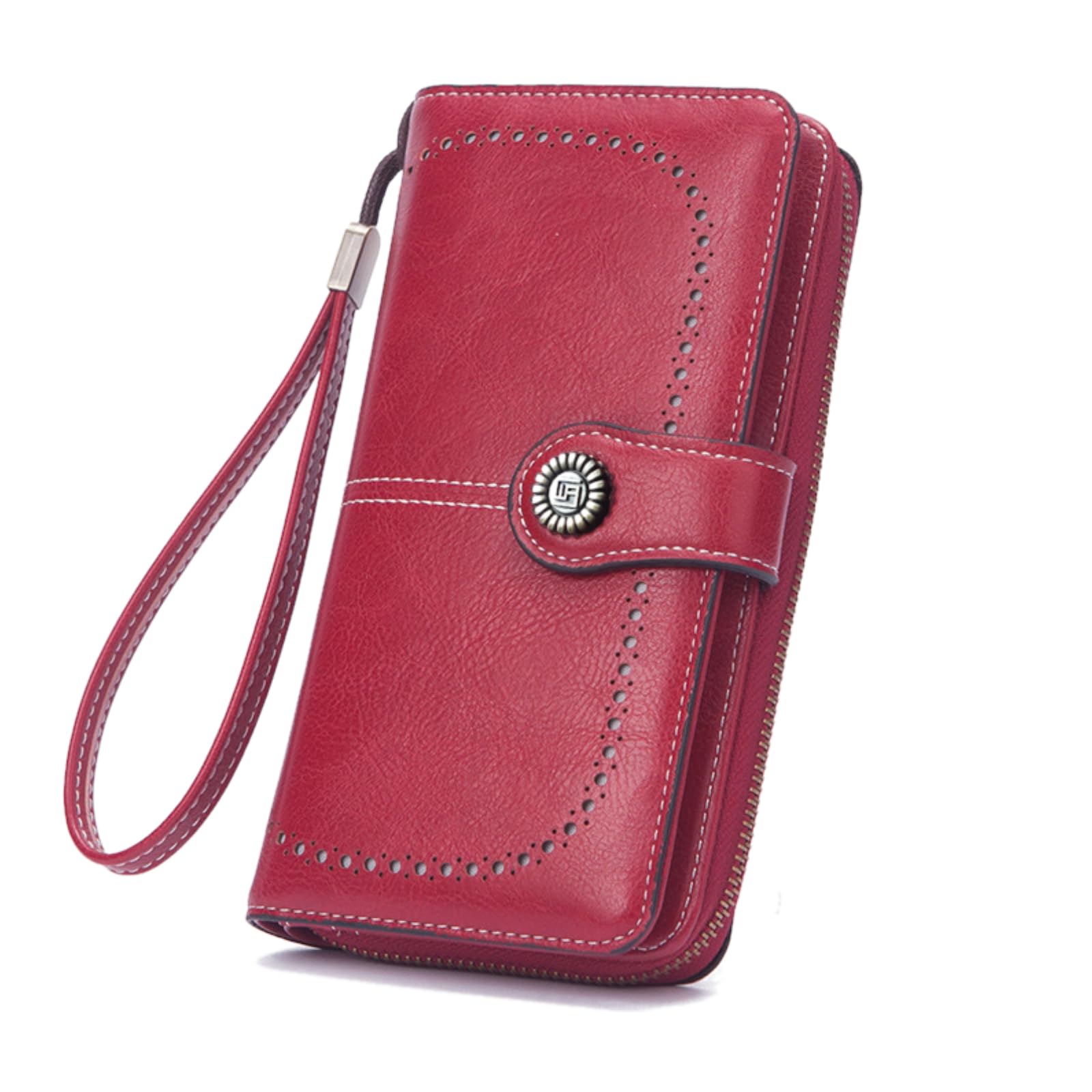 Womens Wallet Large Capacity RFID Blocking Soft Leather Zip Around Credit Card Multiple card positions Holder Phone Wristlet Clutch Red