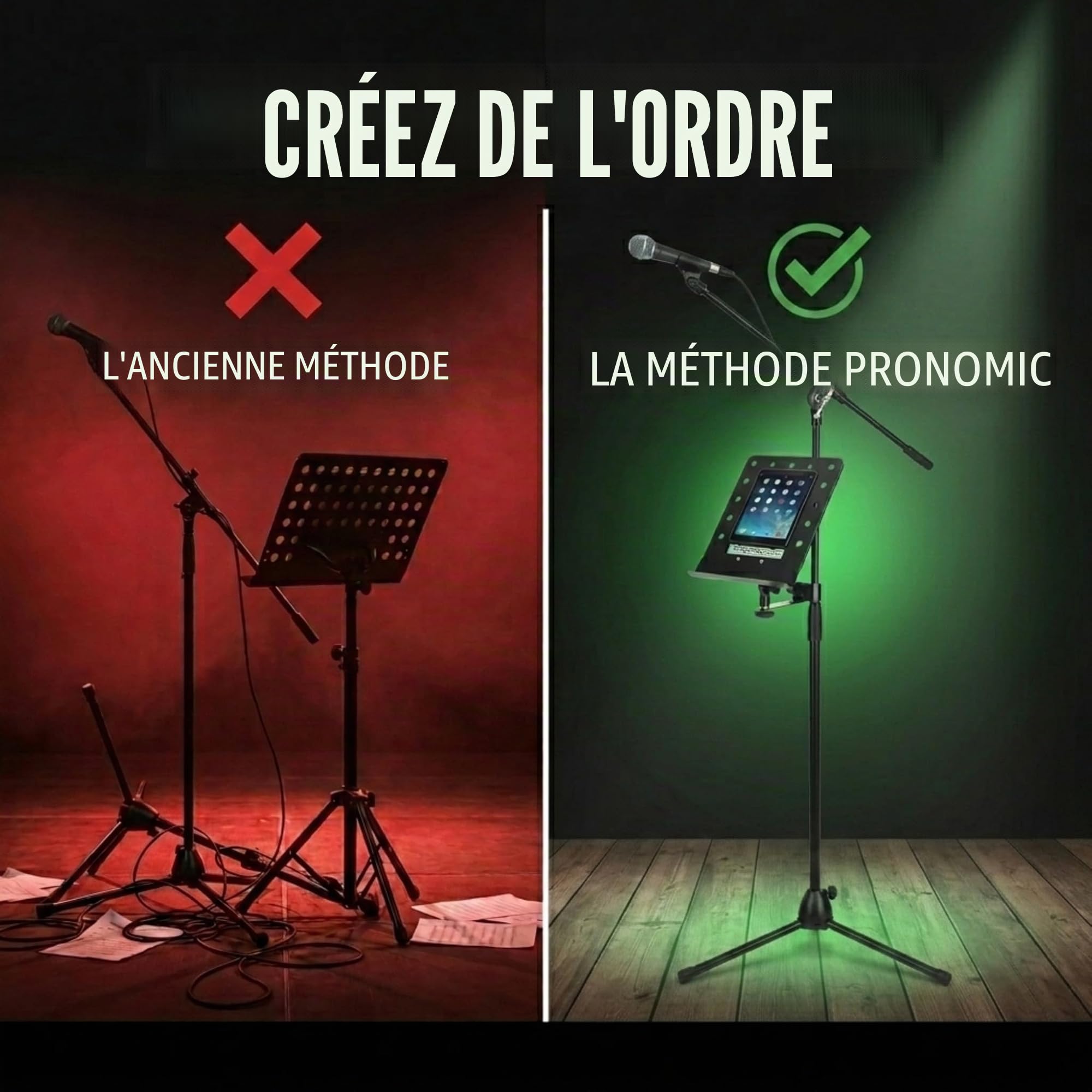 Pronomic NH-100 Porte-partitions pour micros (porte-partitions à clipser, support de partitions pour micro, porte-concept) noir